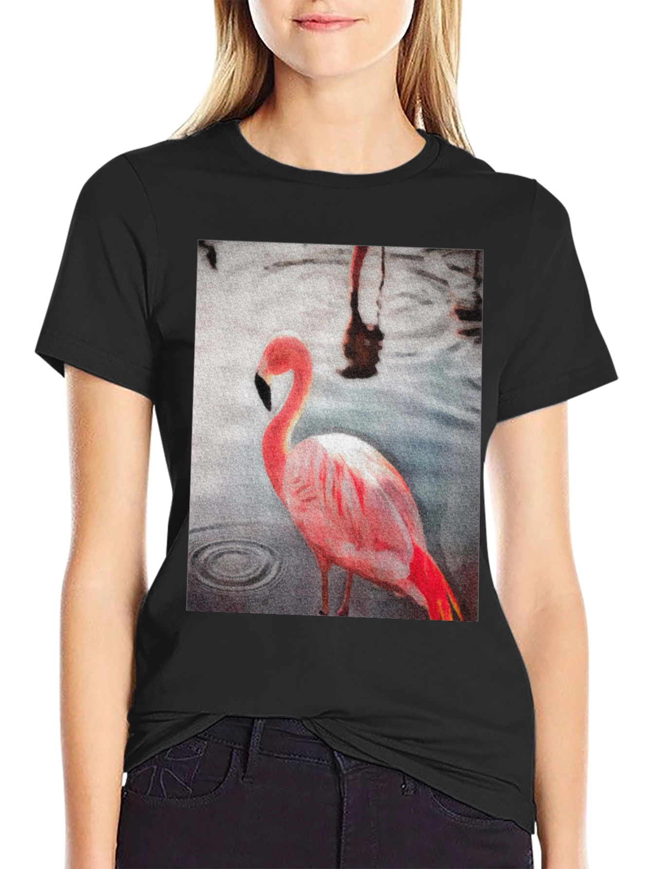 Flamingo Graphic T-Shirt - Stylish Black Tee