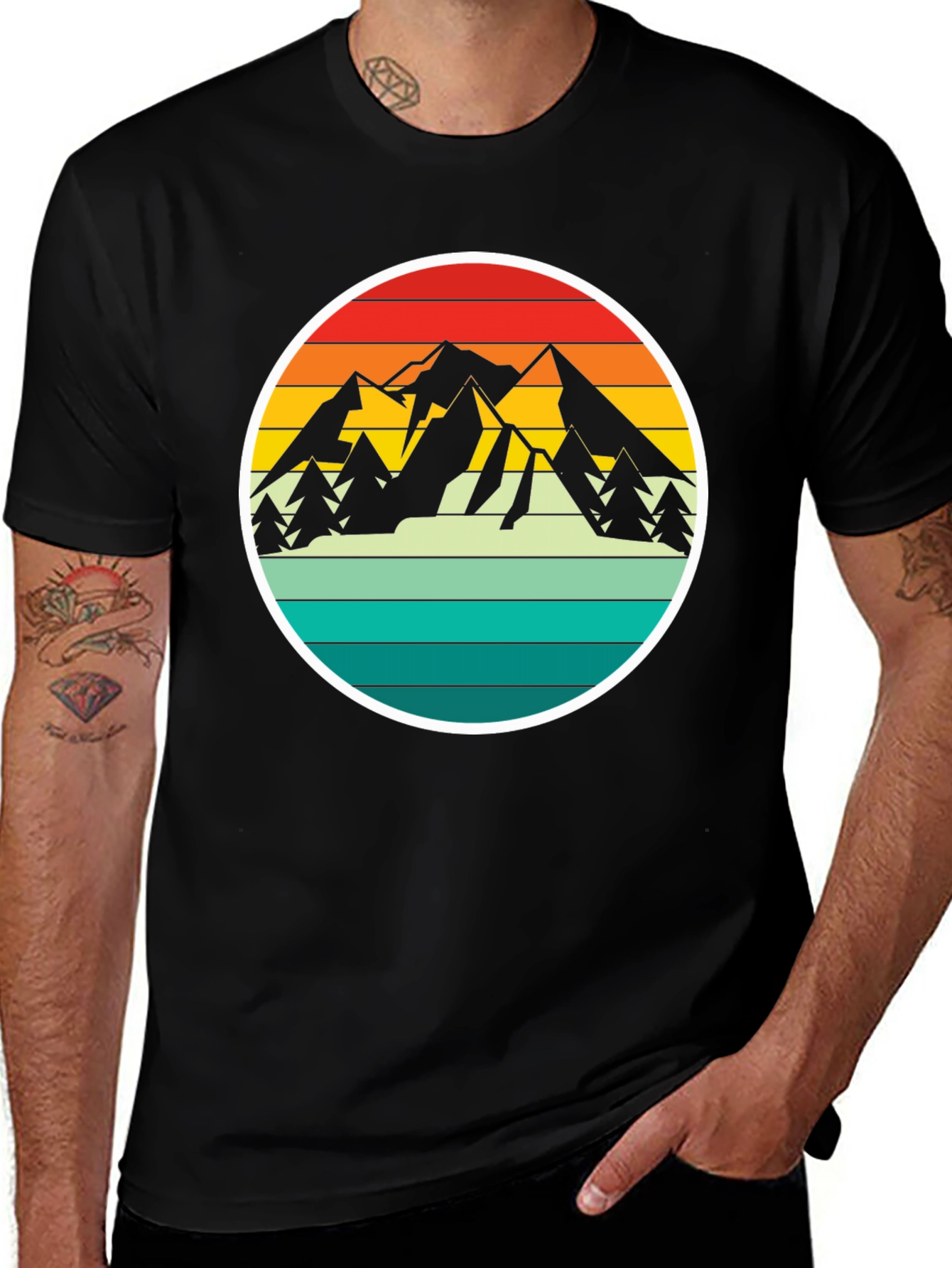Retro Mountain Adventure T-Shirt - Black