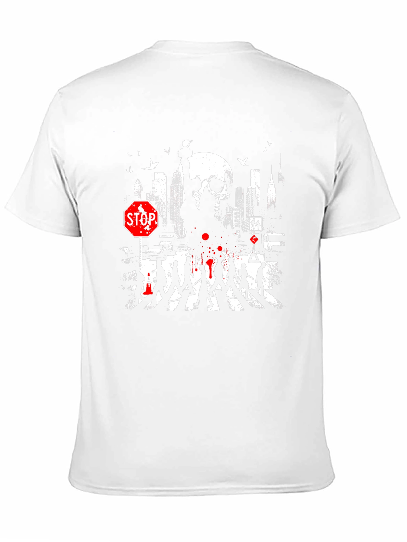 Urban Nightmare Graphic T-Shirt - Skull Cityscape Stop Sign