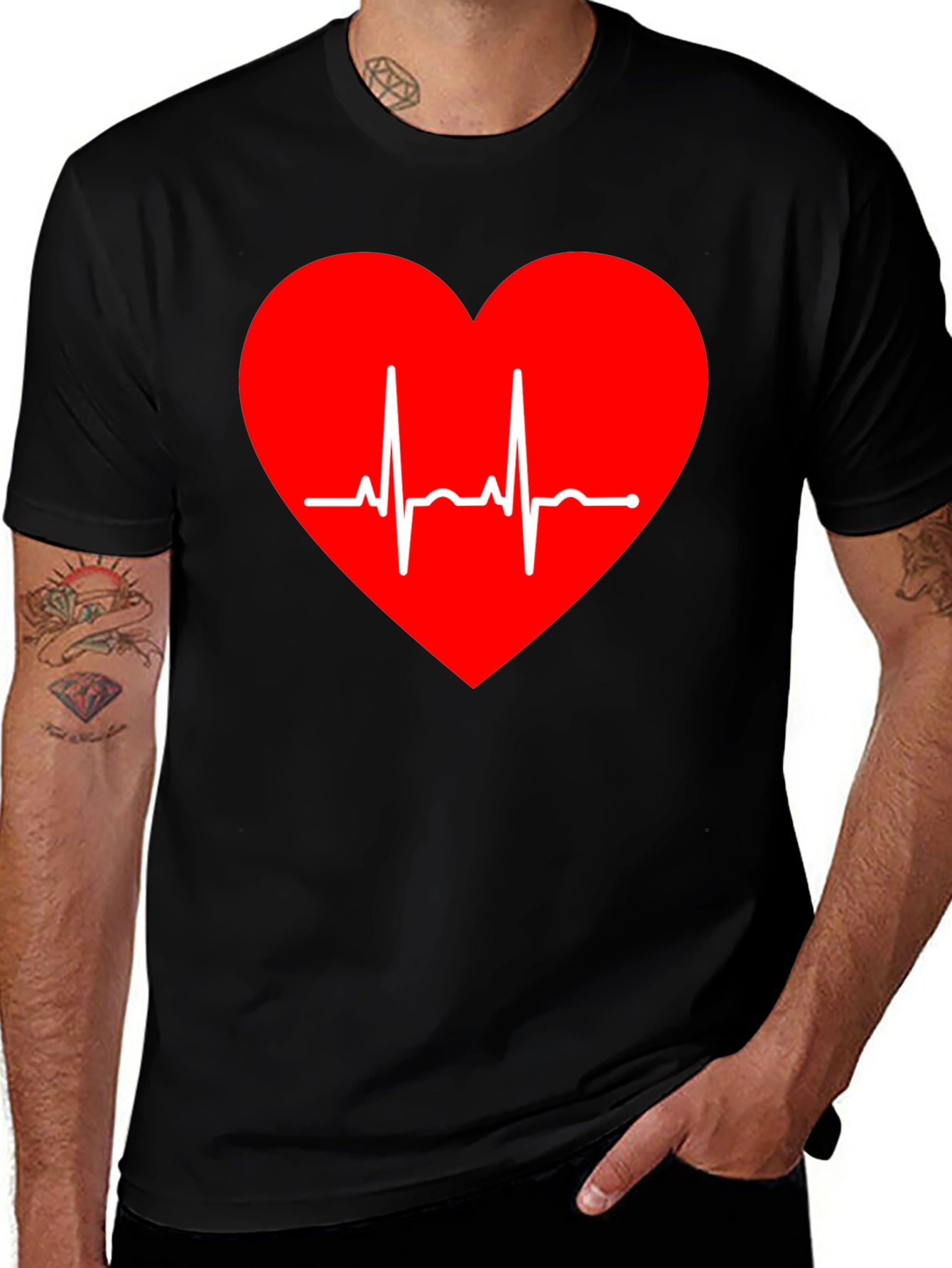 Heartbeat Graphic Tee - Stylish Black Cotton T-Shirt