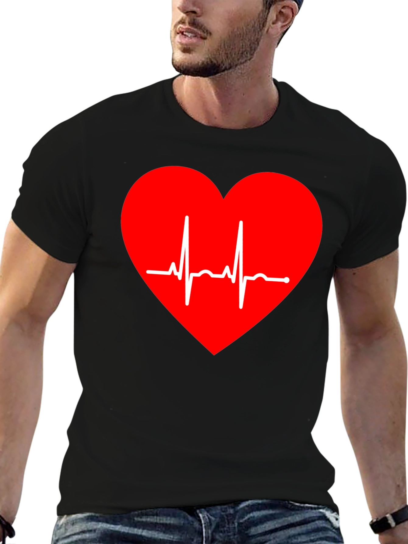 Heartbeat Graphic Tee - Stylish Black Cotton T-Shirt