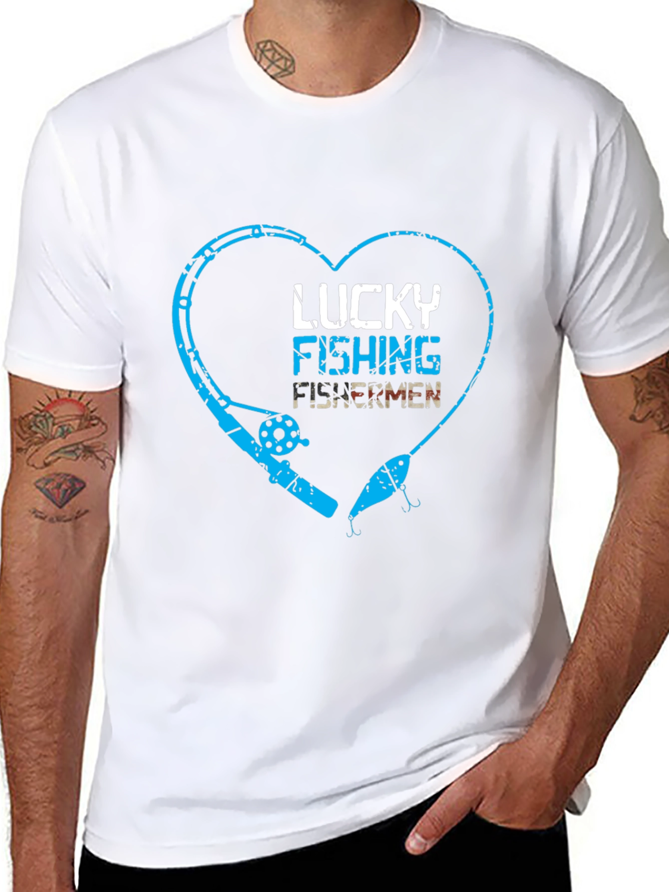 Lucky Fishing Fisherman Heart Graphic Tee