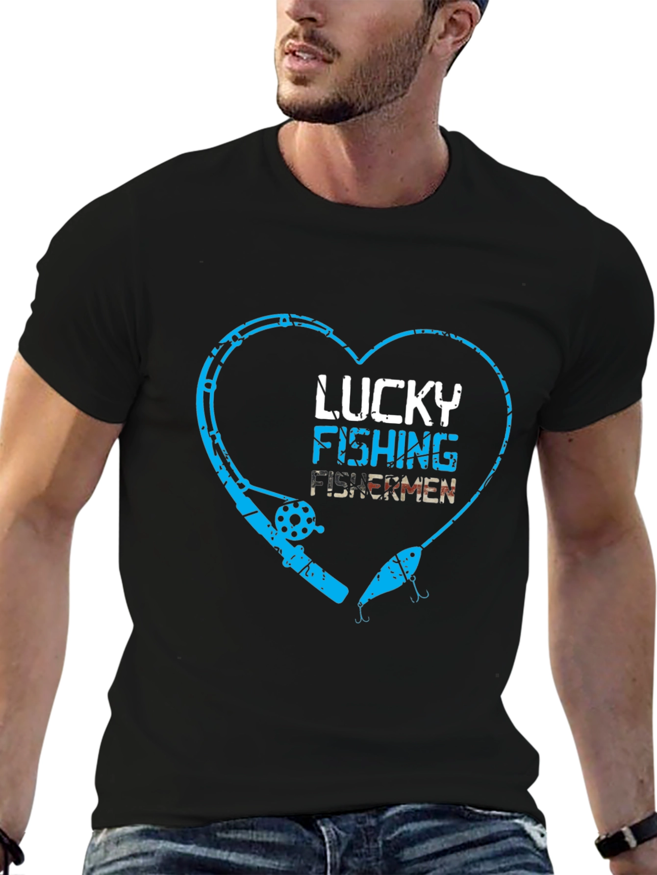 Lucky Fishing Fisherman Heart Graphic Tee