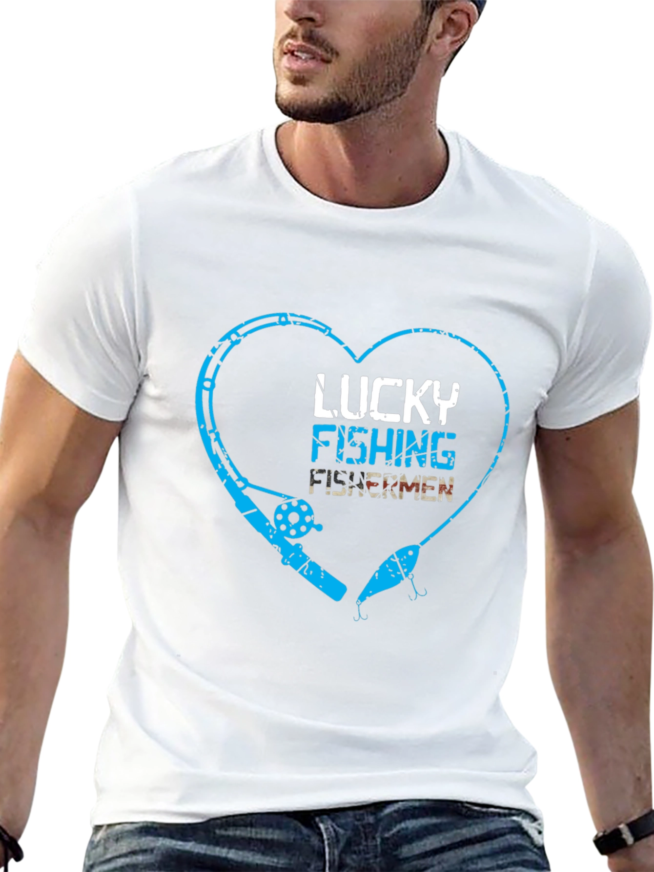 Lucky Fishing Fisherman Heart Graphic Tee