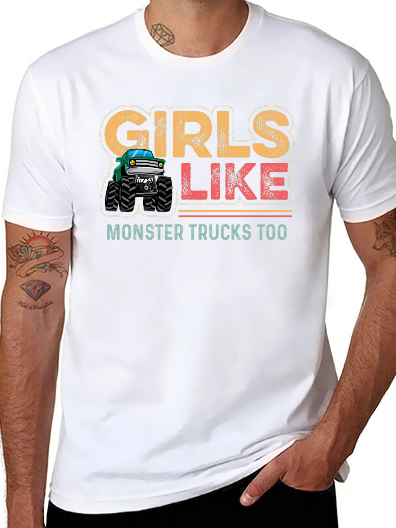 Girls Like Monster Trucks Too Black T-Shirt