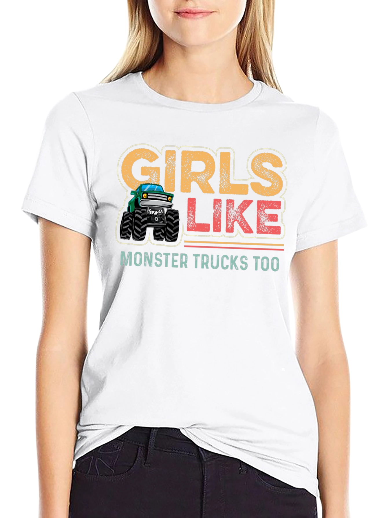 Girls Like Monster Trucks Too Black T-Shirt
