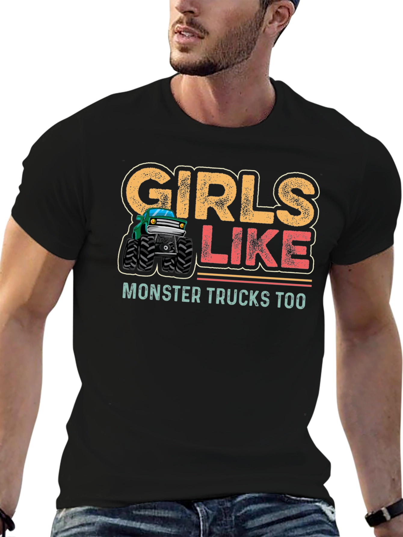 Girls Like Monster Trucks Too Black T-Shirt