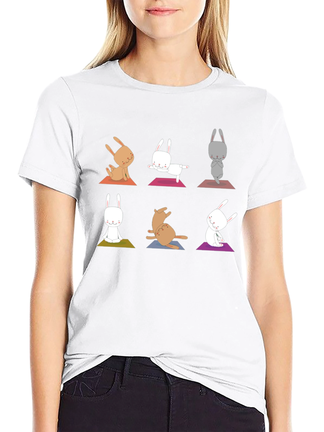 Yoga Bunny Graphic Tee - Black Cotton Blend