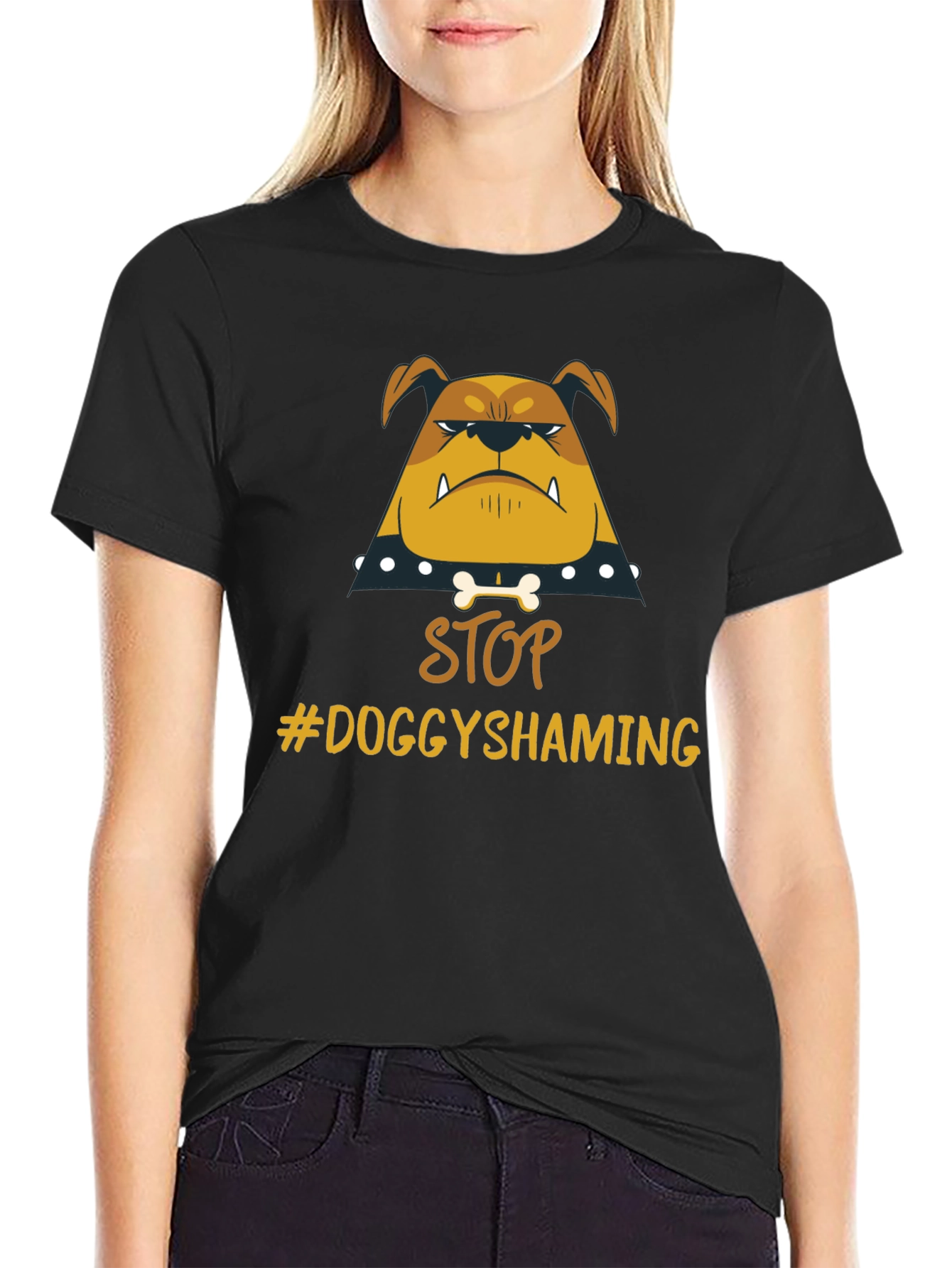Stop Doggy Shaming Tee - Bulldog Graphic Black T-Shirt