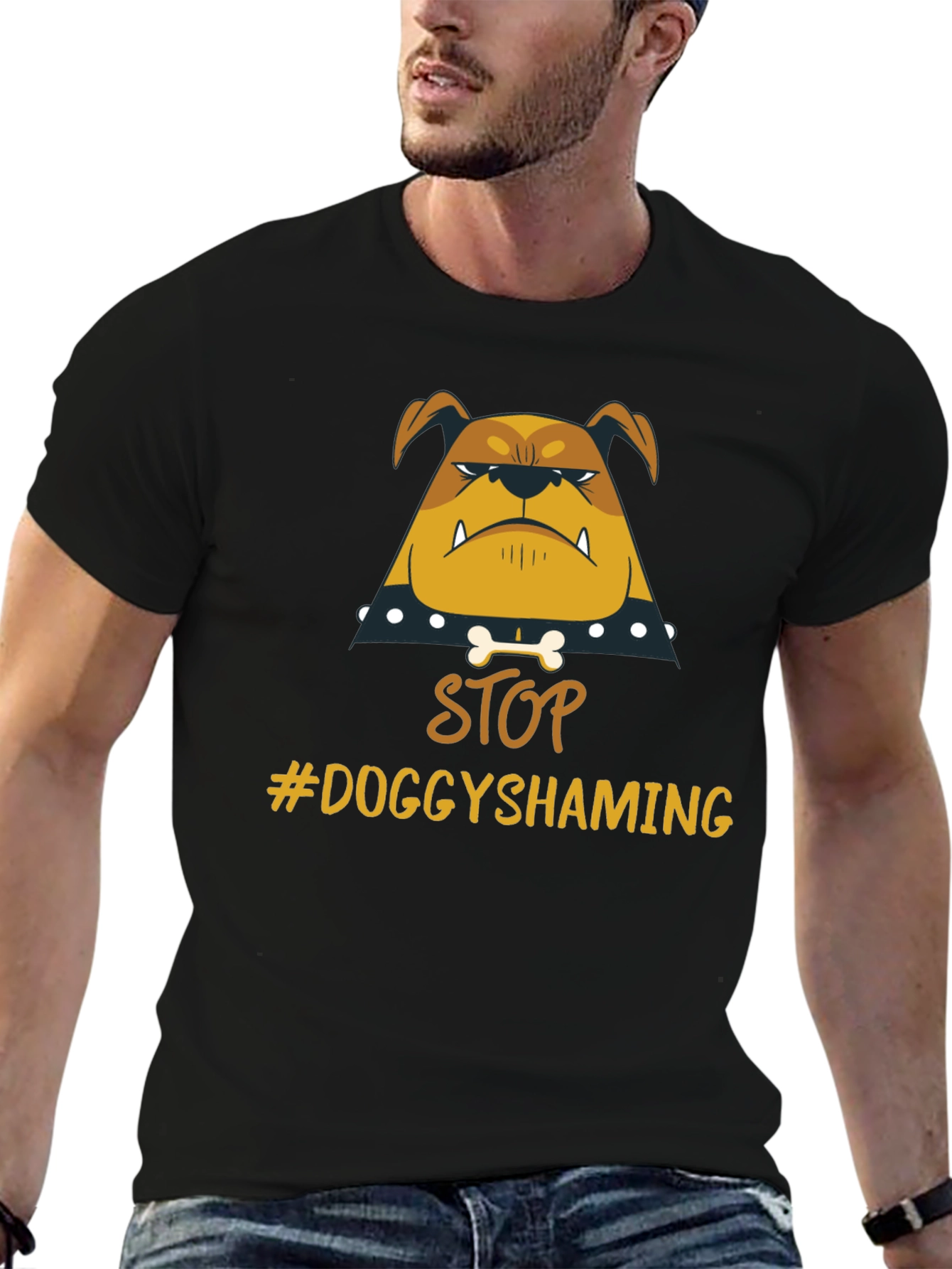 Stop Doggy Shaming Tee - Bulldog Graphic Black T-Shirt
