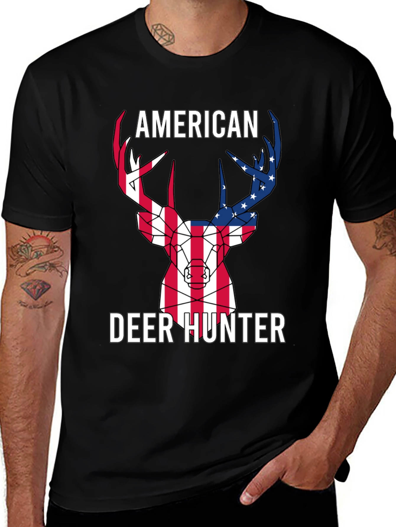 American Deer Hunter T-Shirt - Patriotic Design