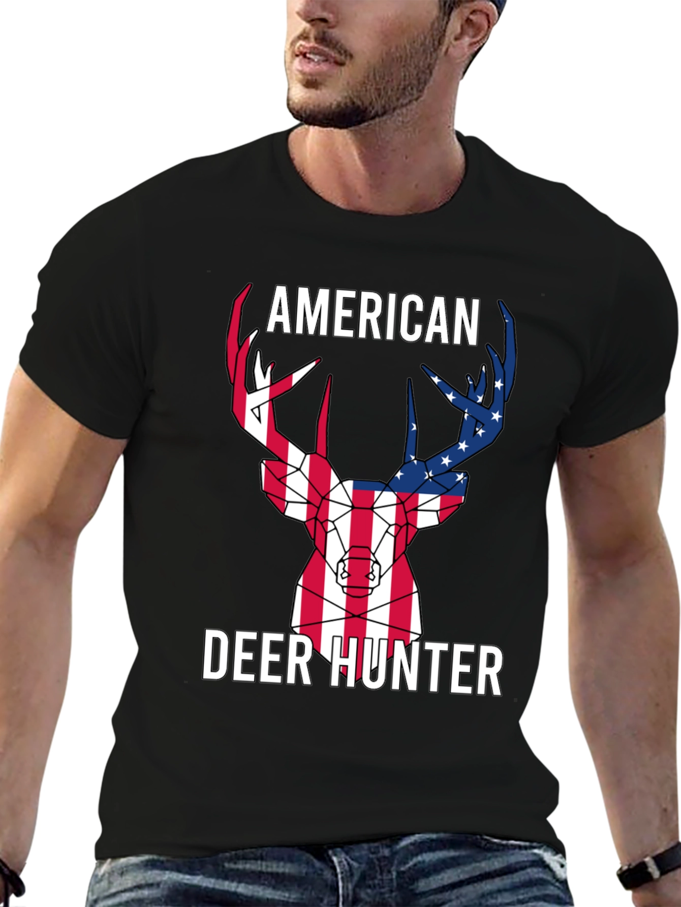 American Deer Hunter T-Shirt - Patriotic Design