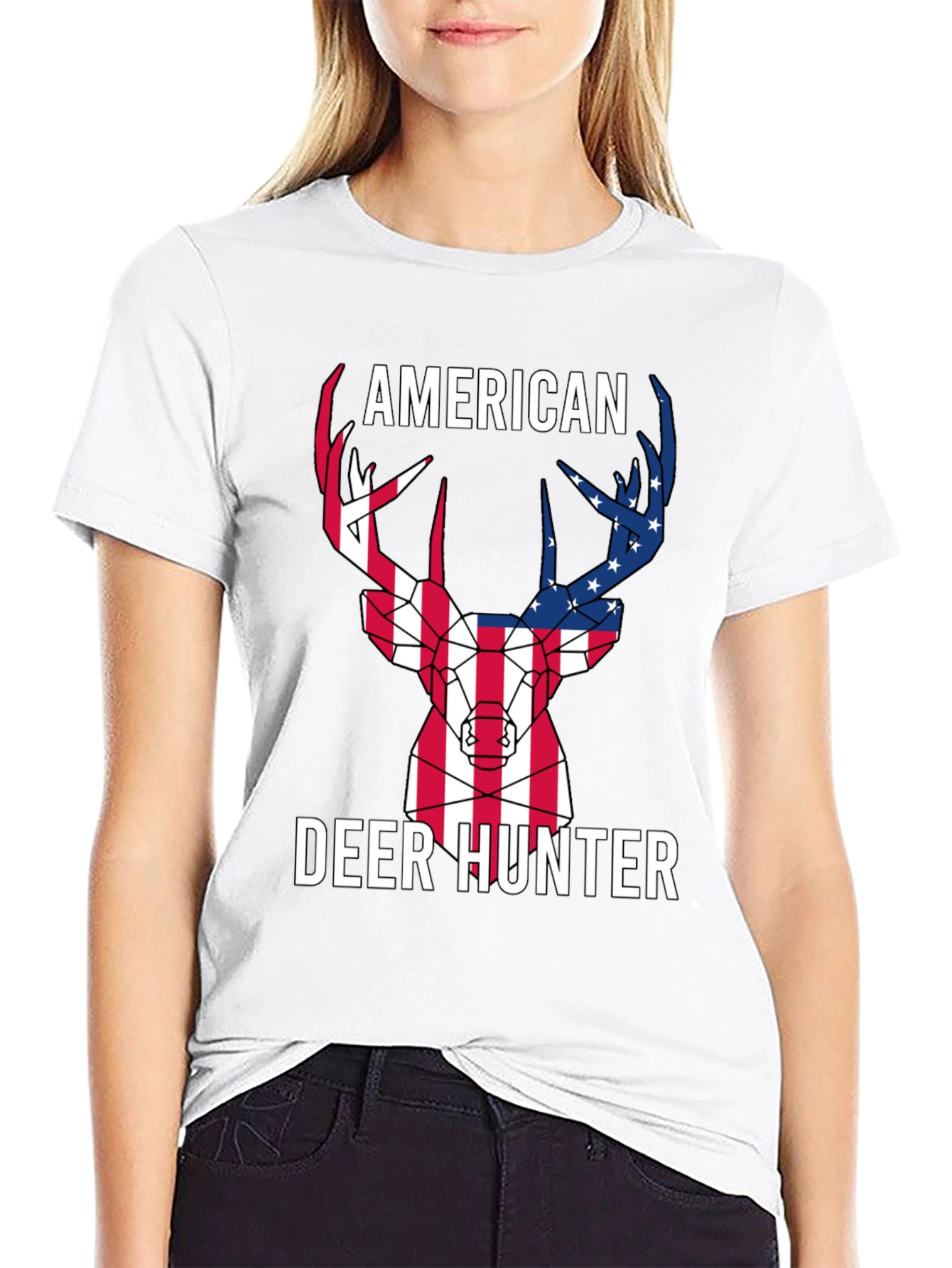 American Deer Hunter T-Shirt - Patriotic Design