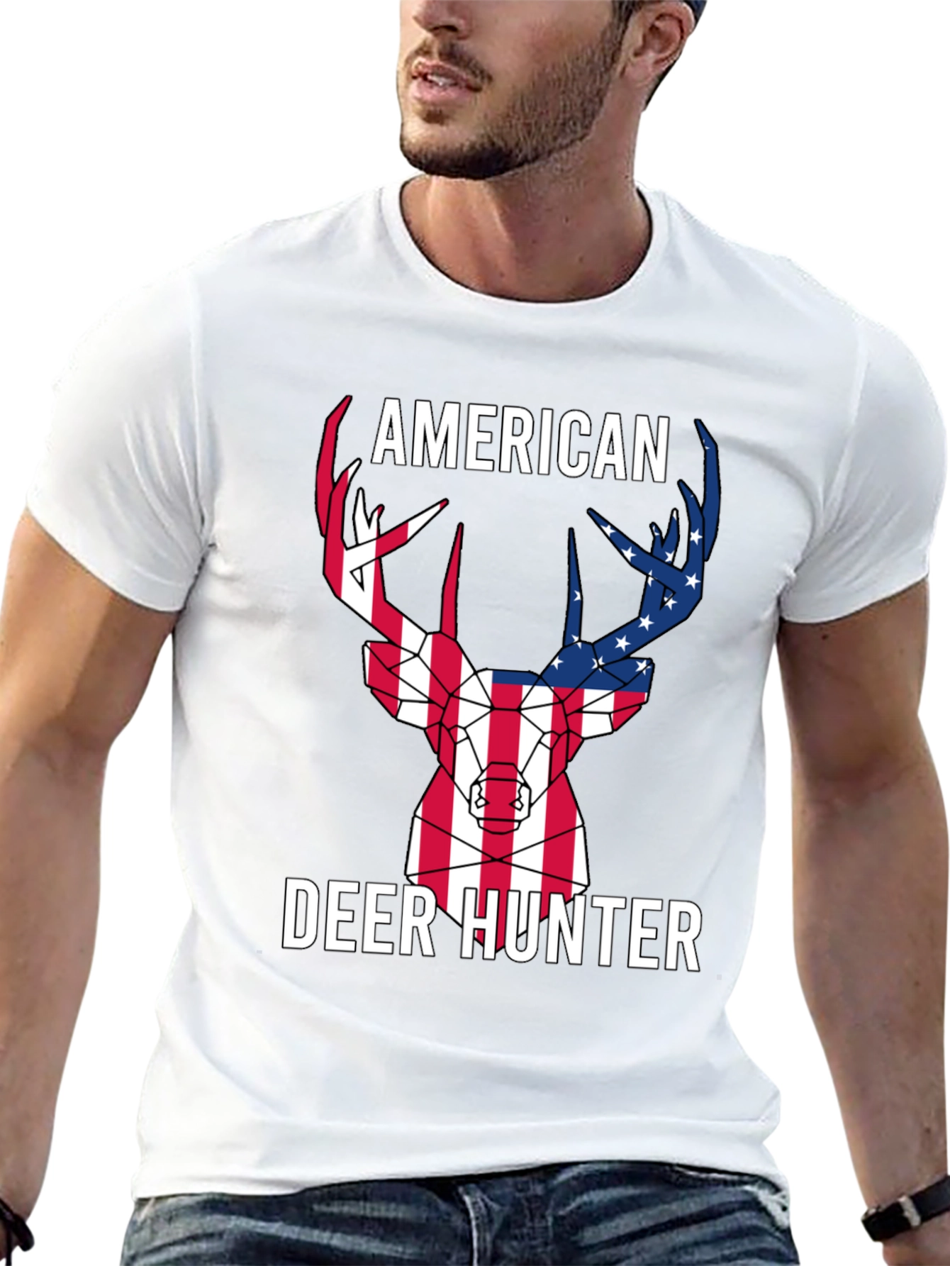 American Deer Hunter T-Shirt - Patriotic Design