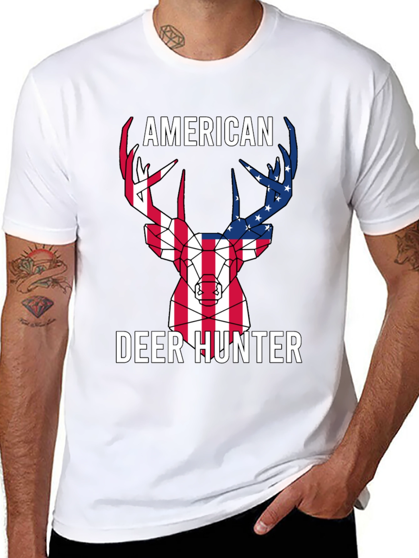 American Deer Hunter T-Shirt - Patriotic Design