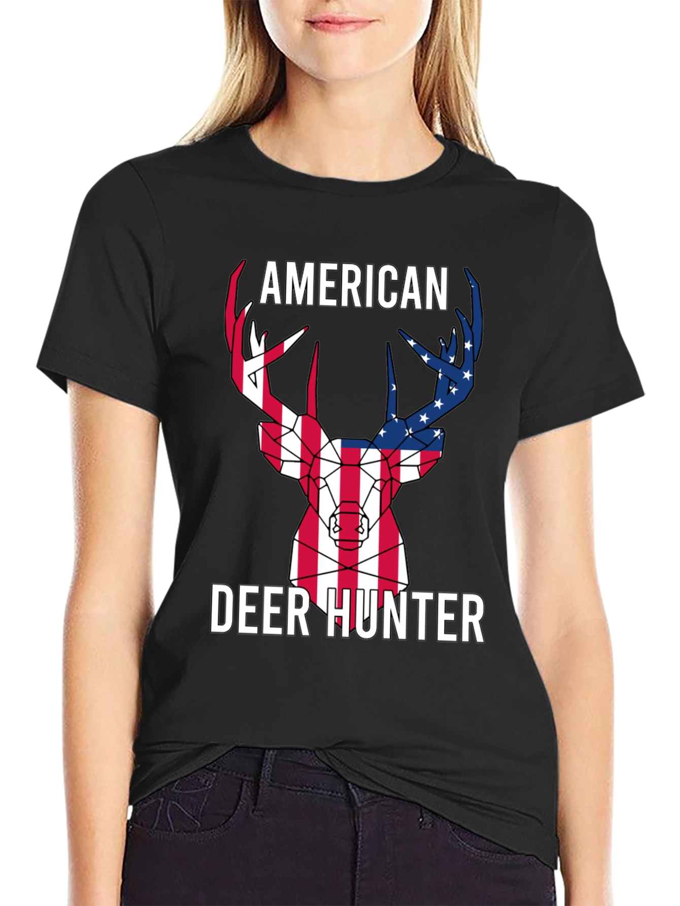 American Deer Hunter T-Shirt - Patriotic Design