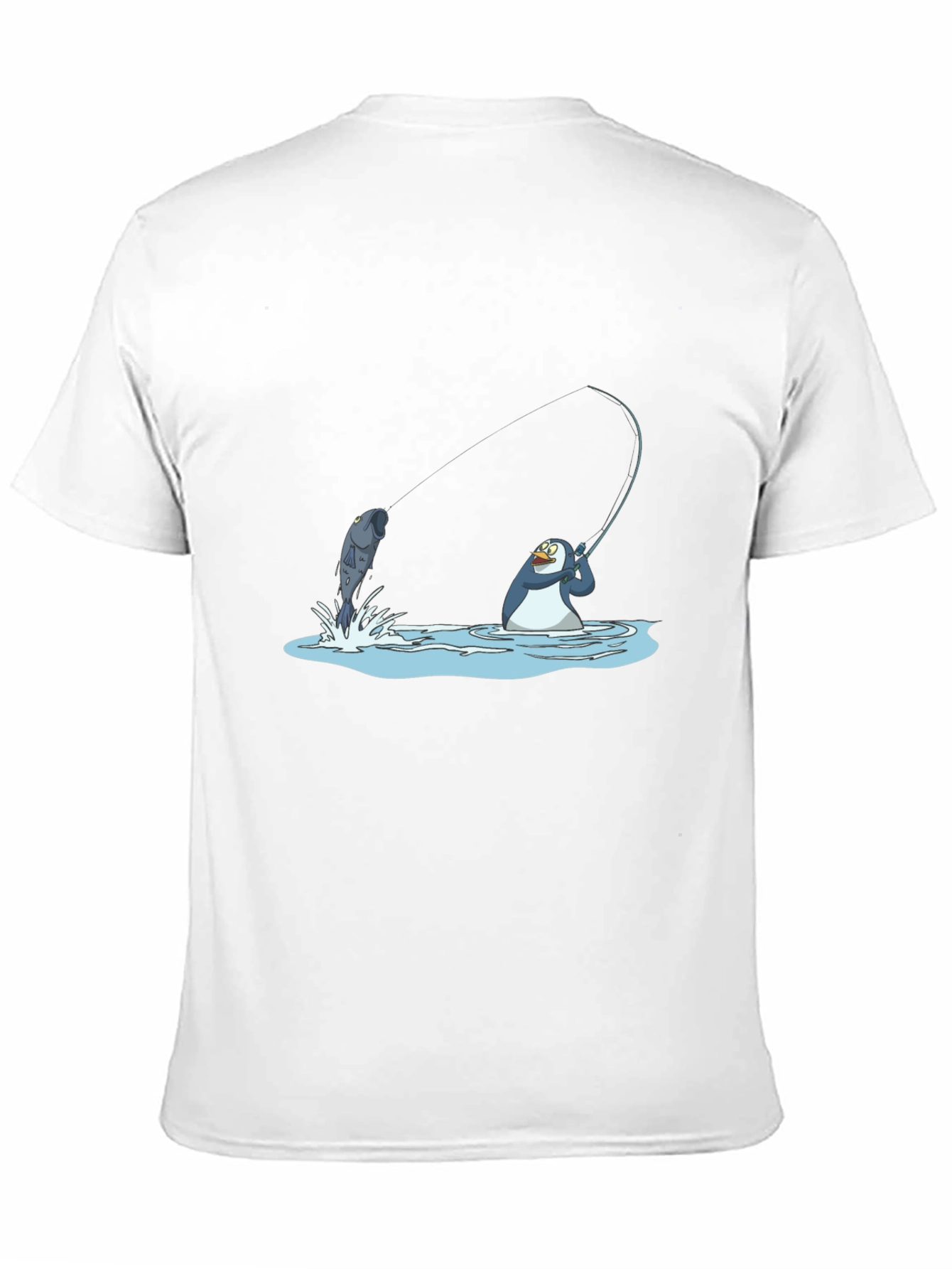 Fishing Penguin Graphic Tee - Black Cotton T-Shirt