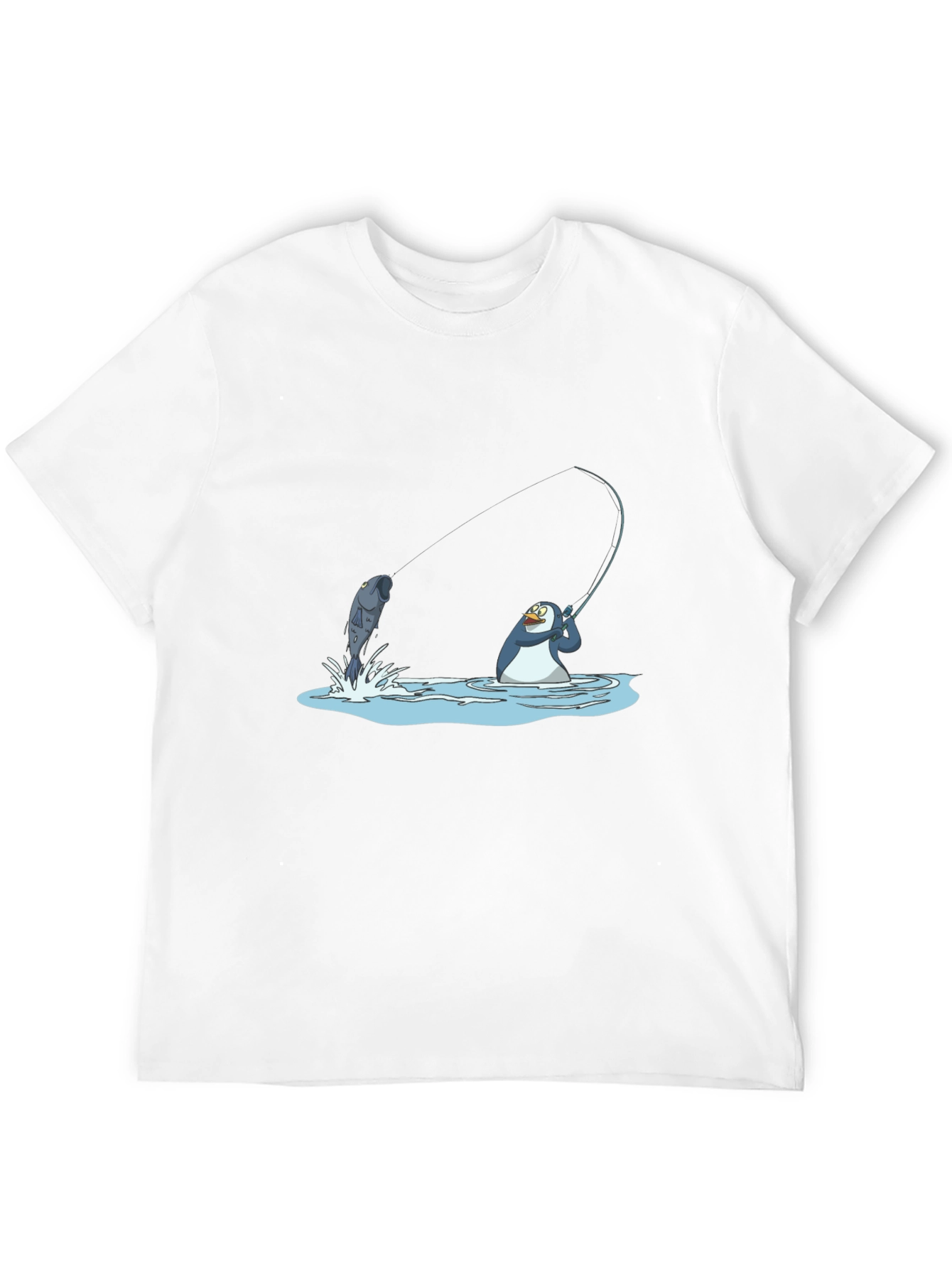 Fishing Penguin Graphic Tee - Black Cotton T-Shirt