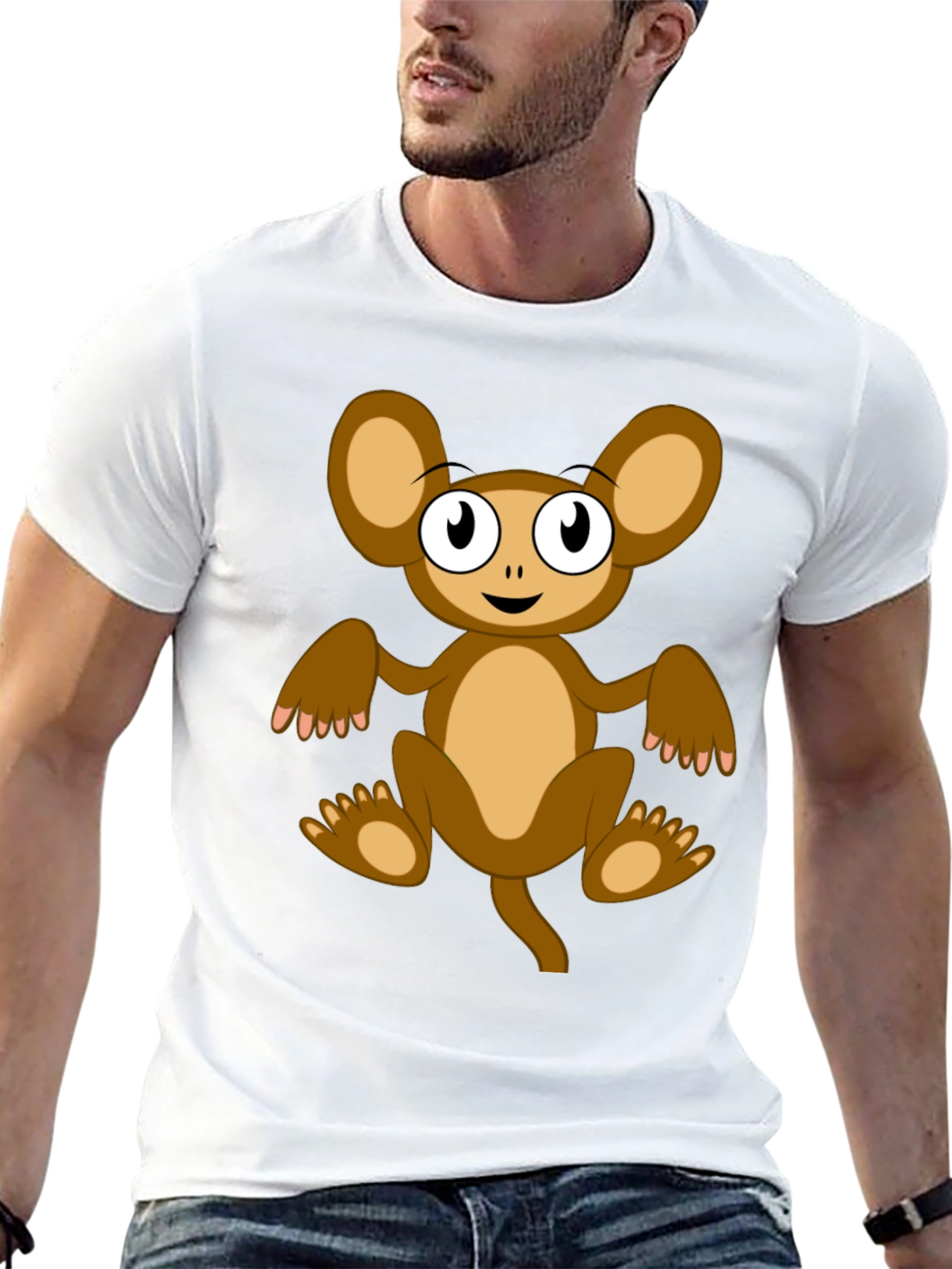 Cartoon Monkey Graphic Tee -  Unisex Black T-Shirt