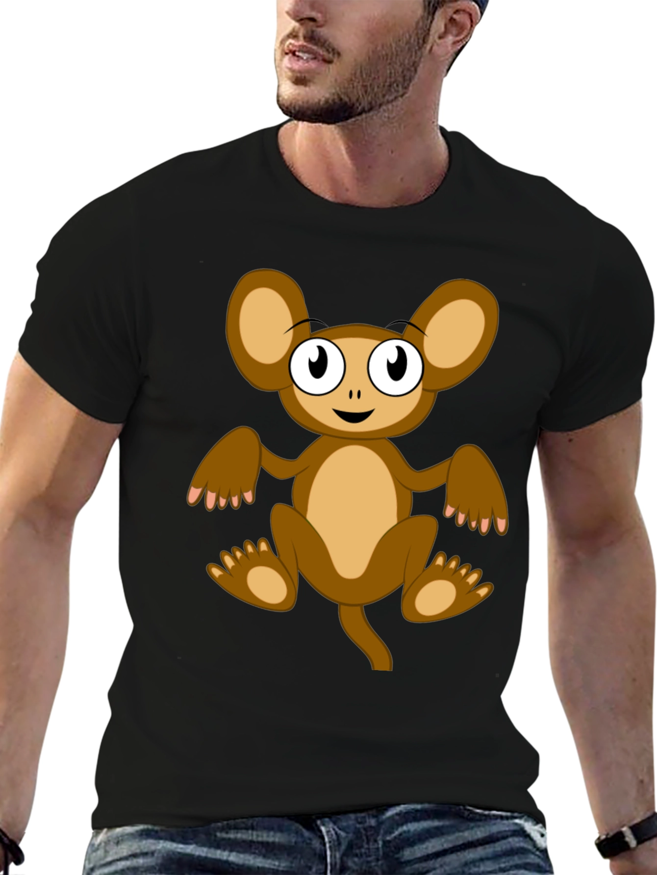 Cartoon Monkey Graphic Tee -  Unisex Black T-Shirt
