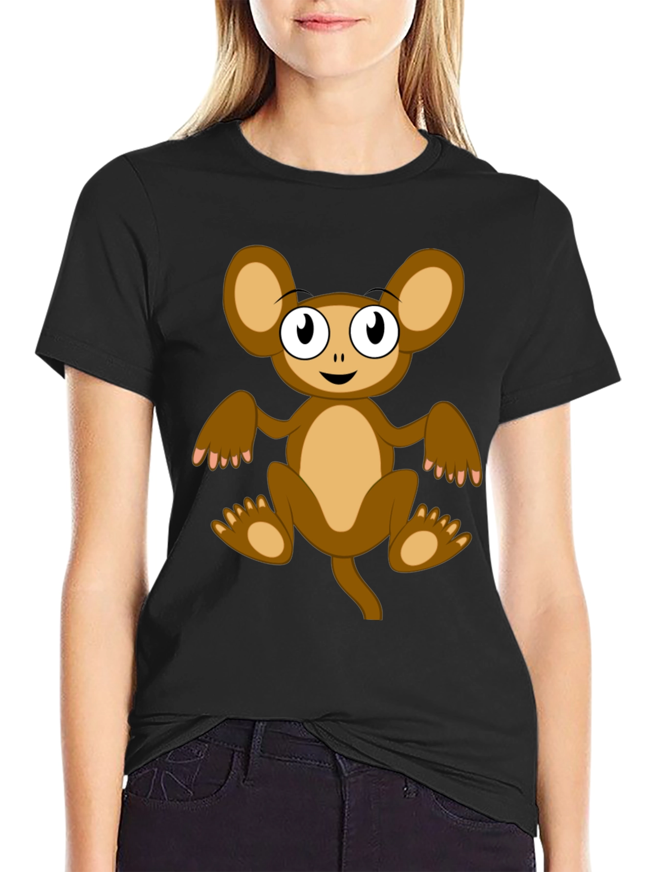 Cartoon Monkey Graphic Tee -  Unisex Black T-Shirt