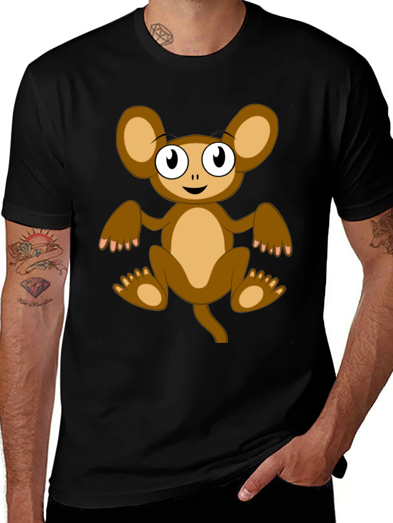 Cartoon Monkey Graphic Tee -  Unisex Black T-Shirt