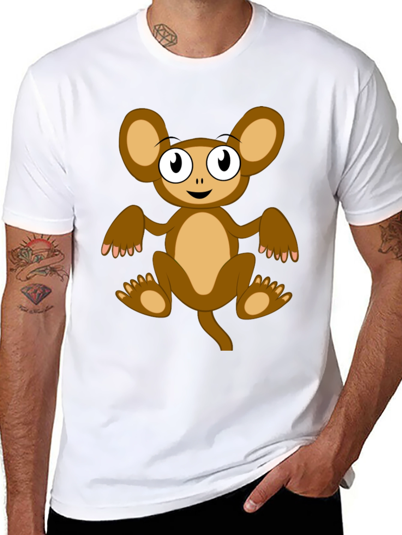 Cartoon Monkey Graphic Tee -  Unisex Black T-Shirt