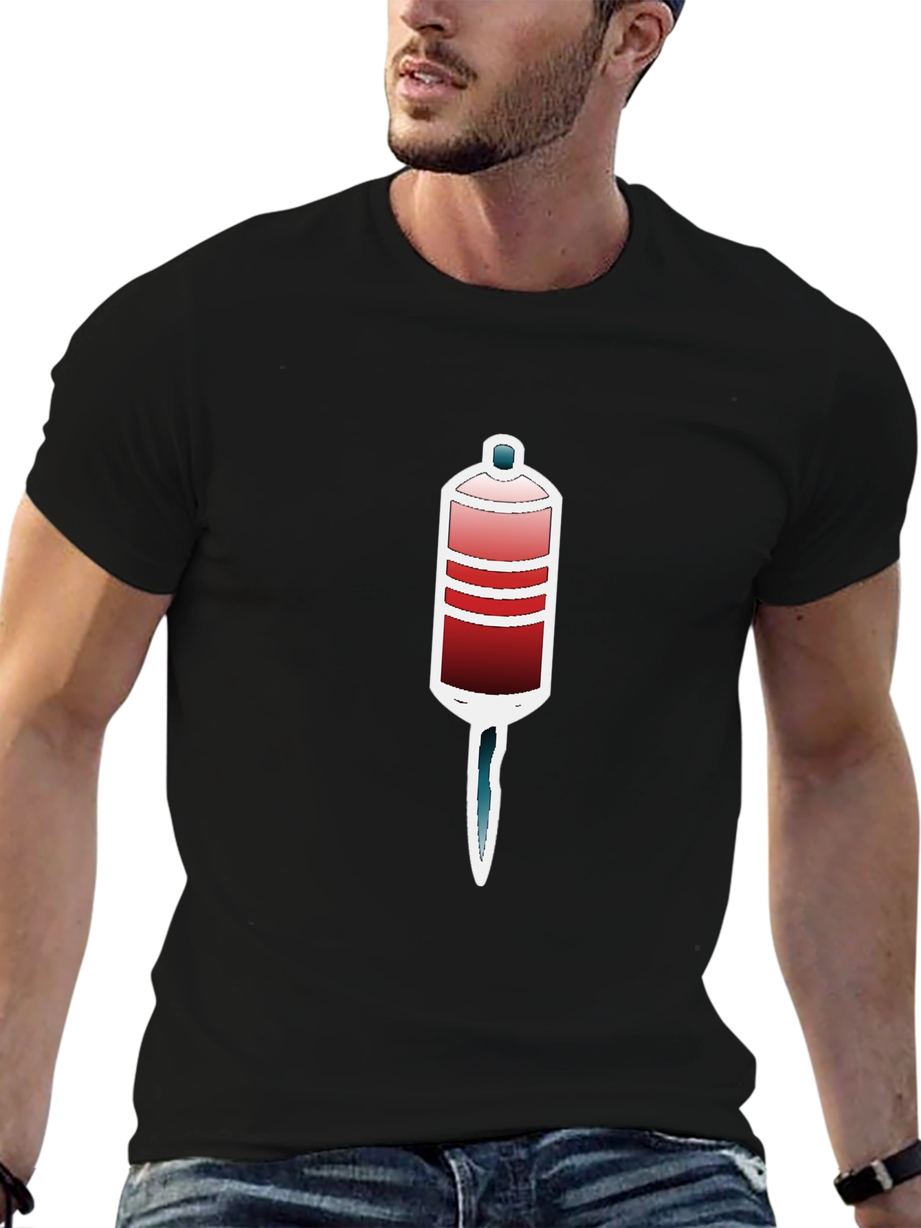 Unique Graphic Tee - Red and Blue Tube Design