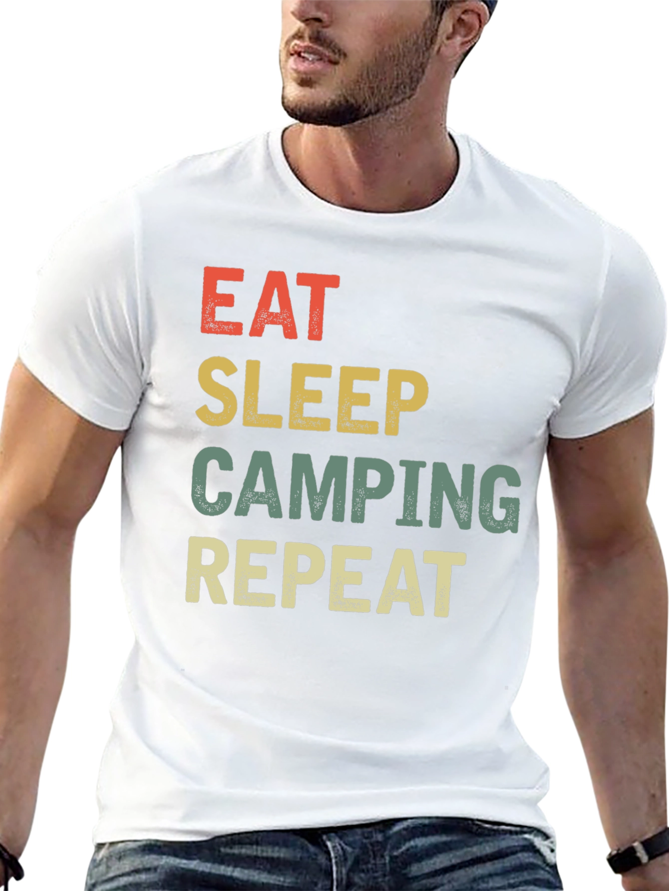 Eat Sleep Camping Repeat Black Graphic Tee