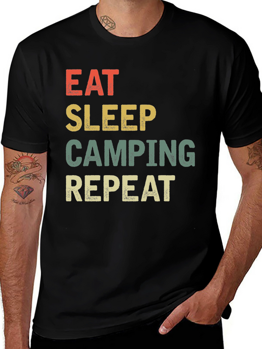 Eat Sleep Camping Repeat Black Graphic Tee