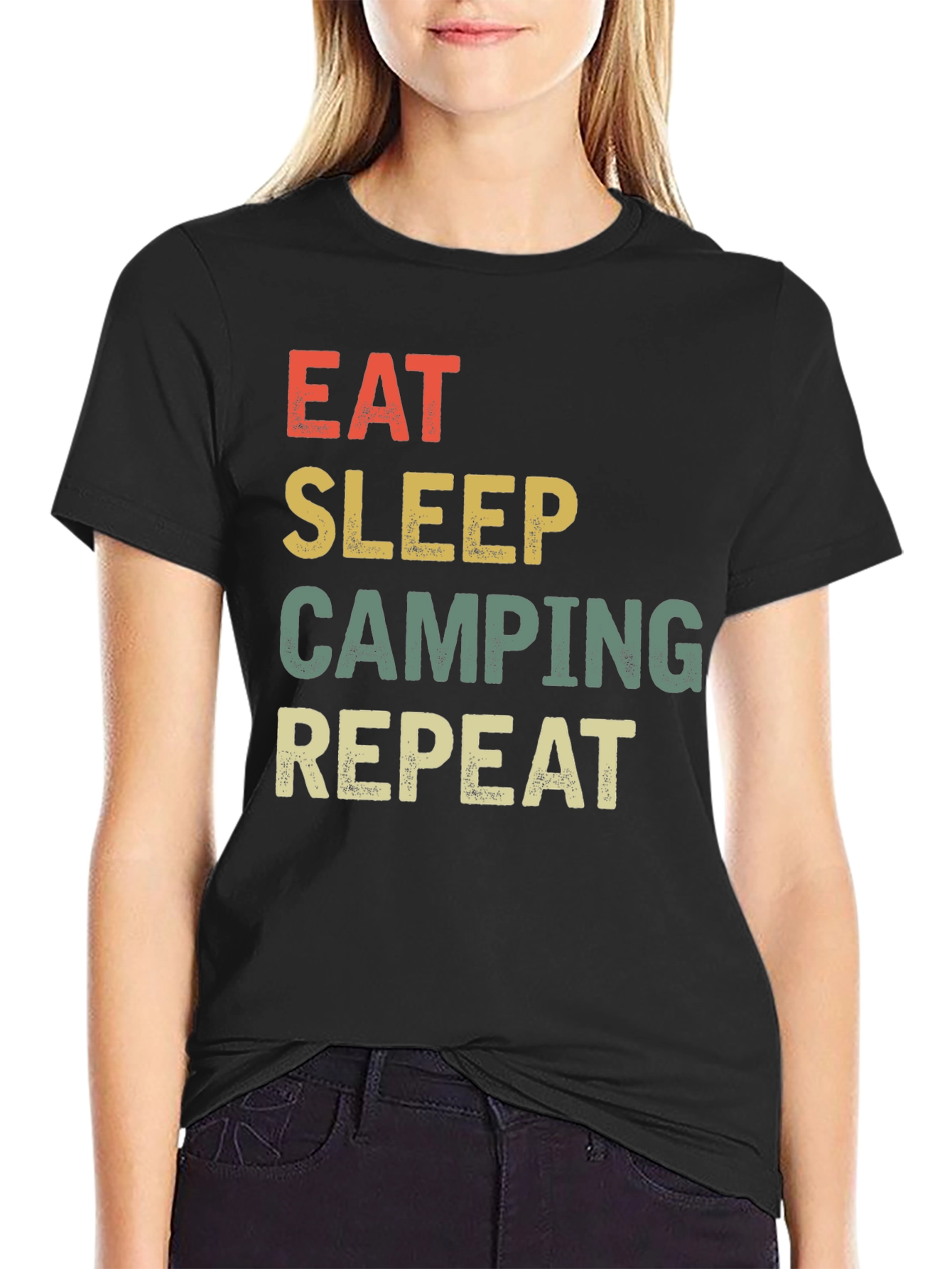 Eat Sleep Camping Repeat Black Graphic Tee