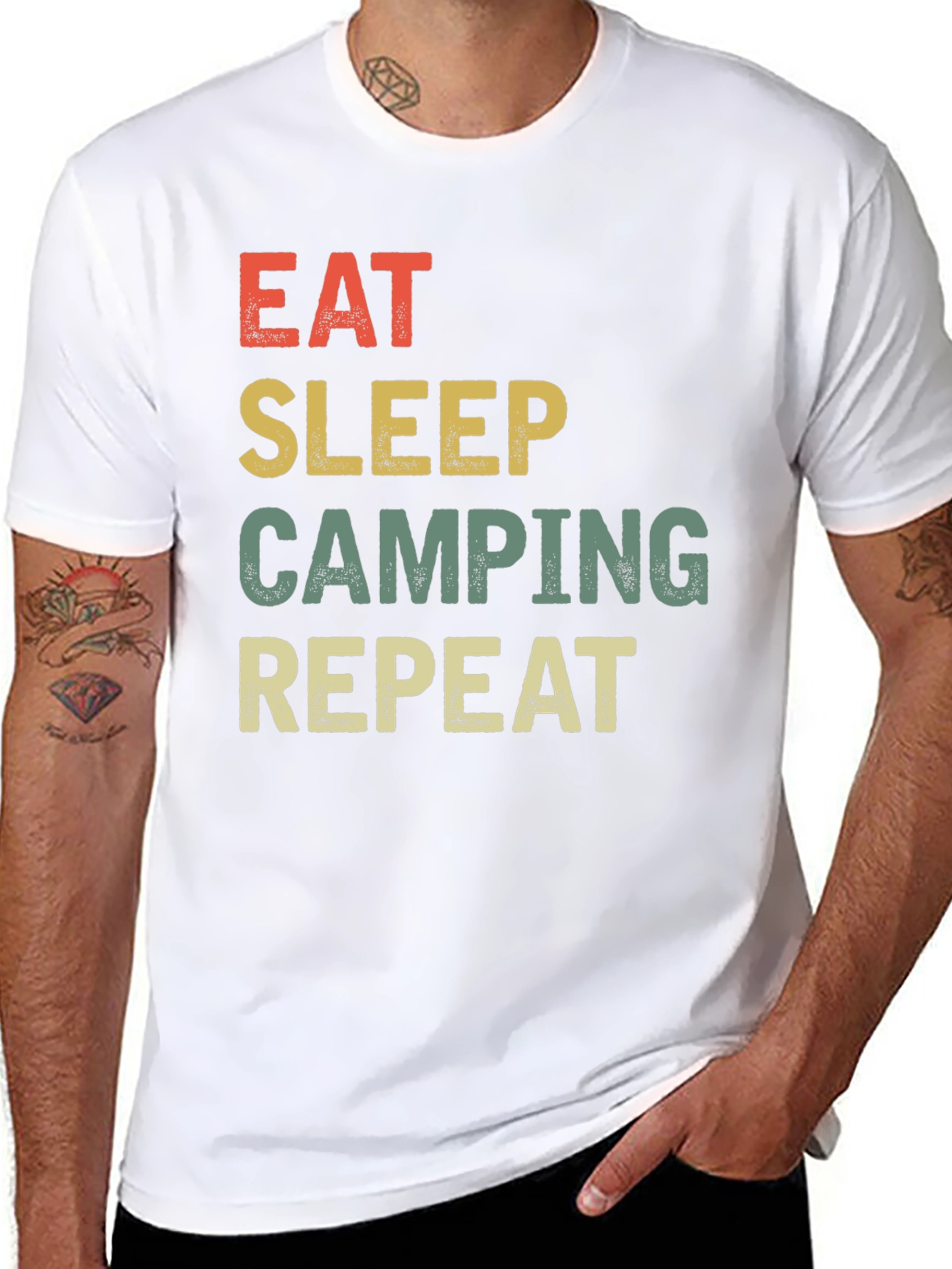 Eat Sleep Camping Repeat Black Graphic Tee