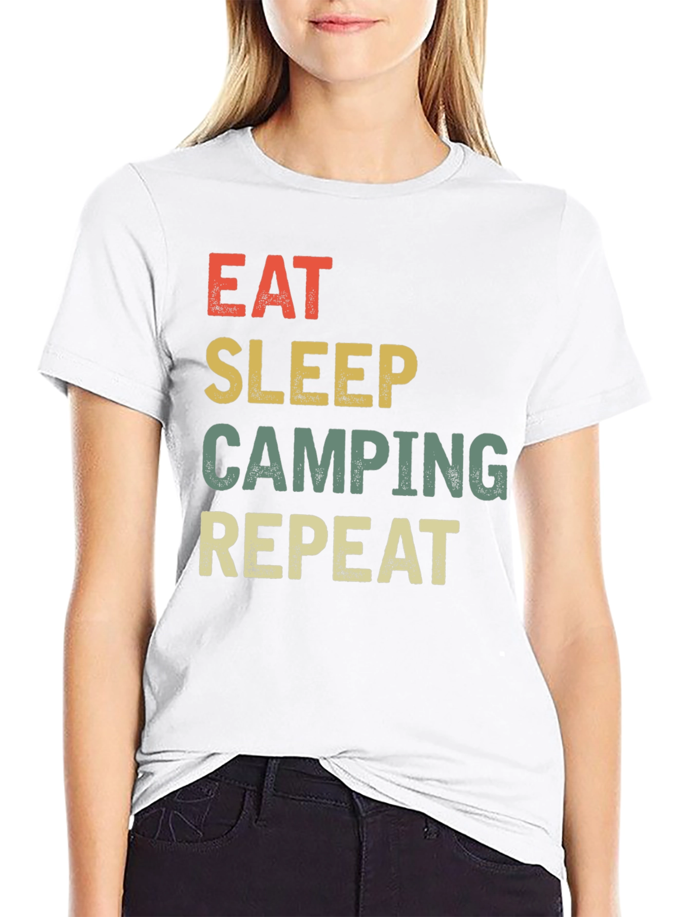 Eat Sleep Camping Repeat Black Graphic Tee