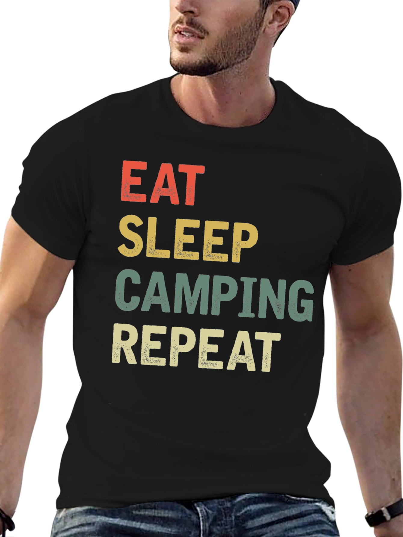 Eat Sleep Camping Repeat Black Graphic Tee