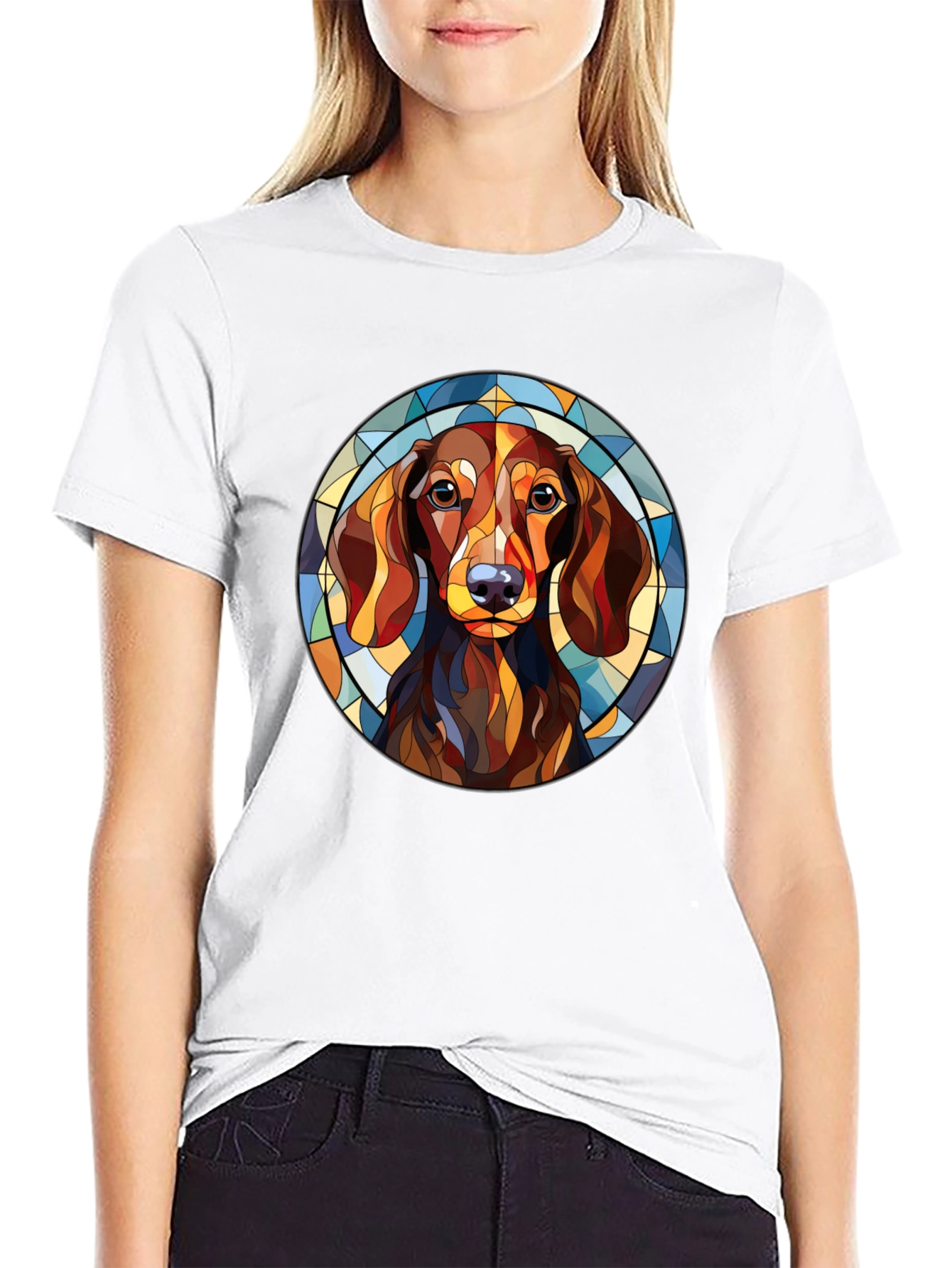 Dachshund Dog Stained Glass Style T-Shirt