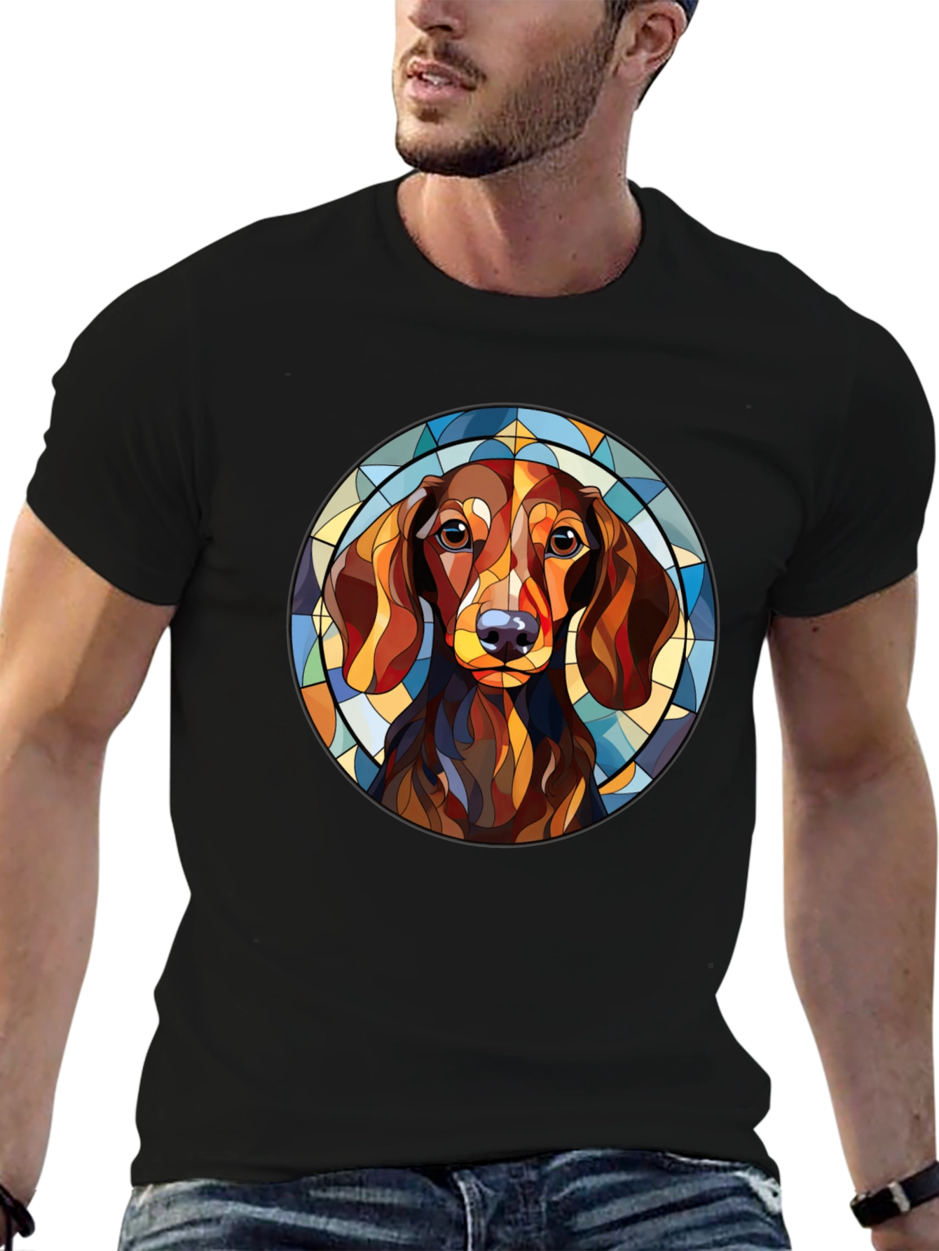 Dachshund Dog Stained Glass Style T-Shirt