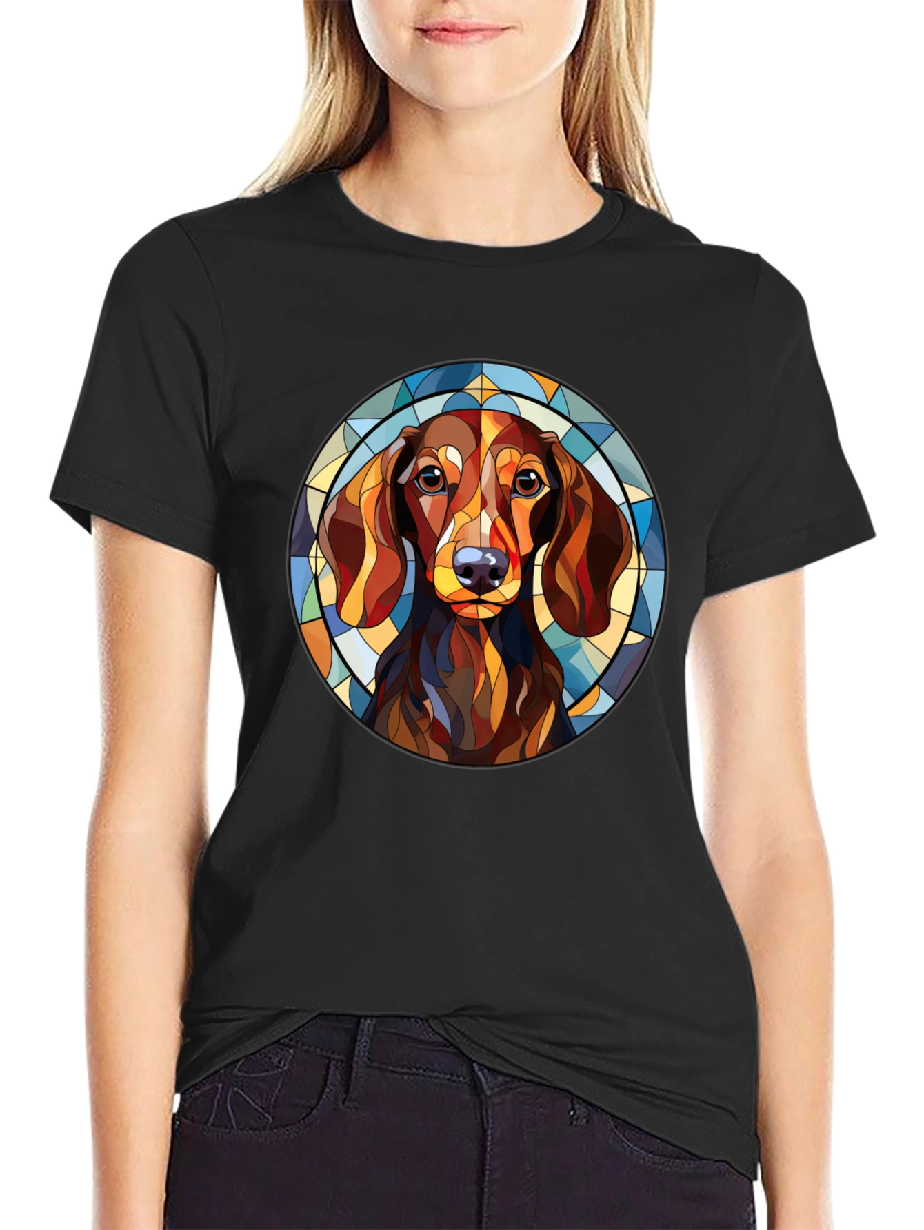 Dachshund Dog Stained Glass Style T-Shirt