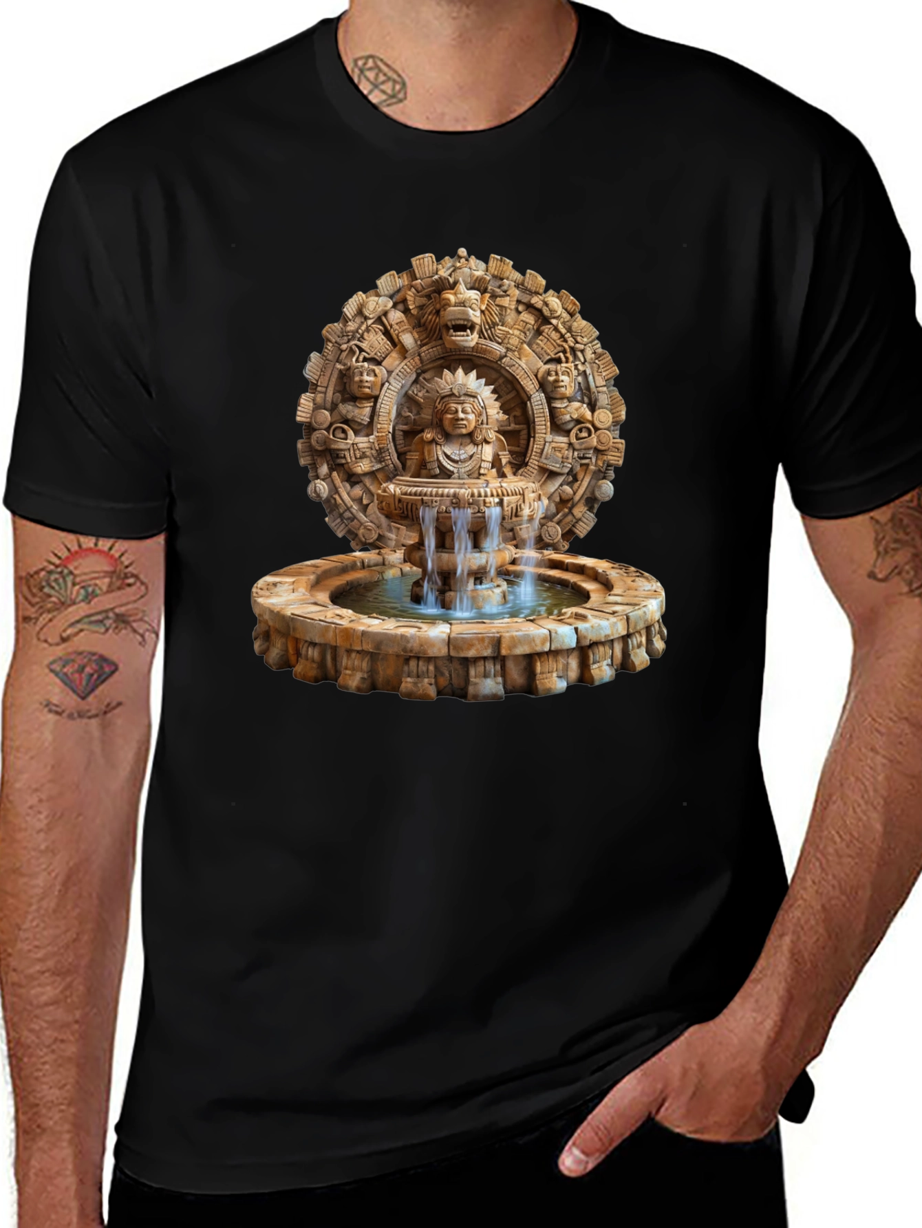 Aztec Fountain Graphic Tee - Black