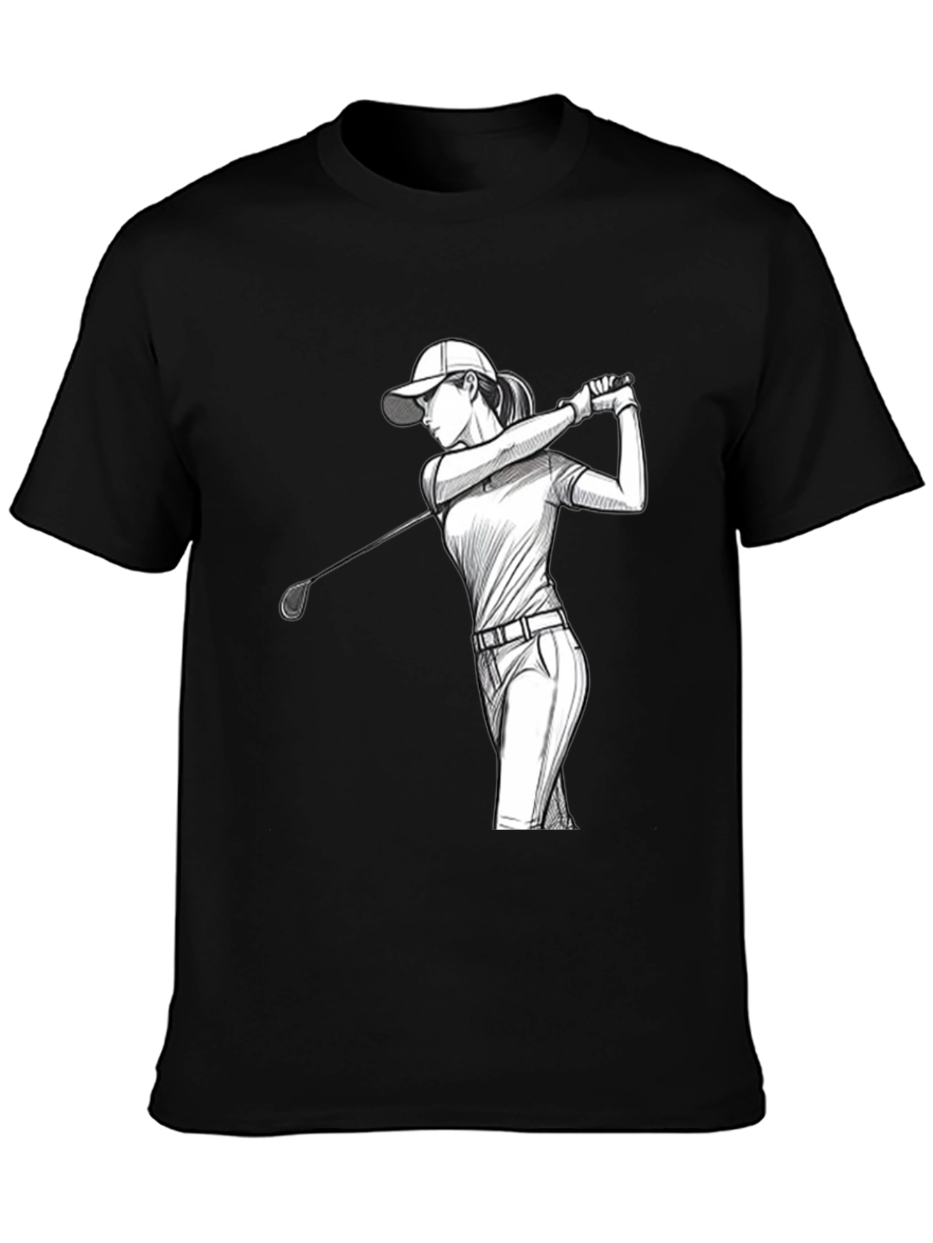 Golfing Woman Graphic Tee - Black T-Shirt
