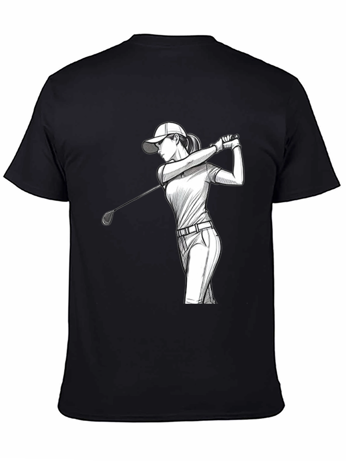 Golfing Woman Graphic Tee - Black T-Shirt