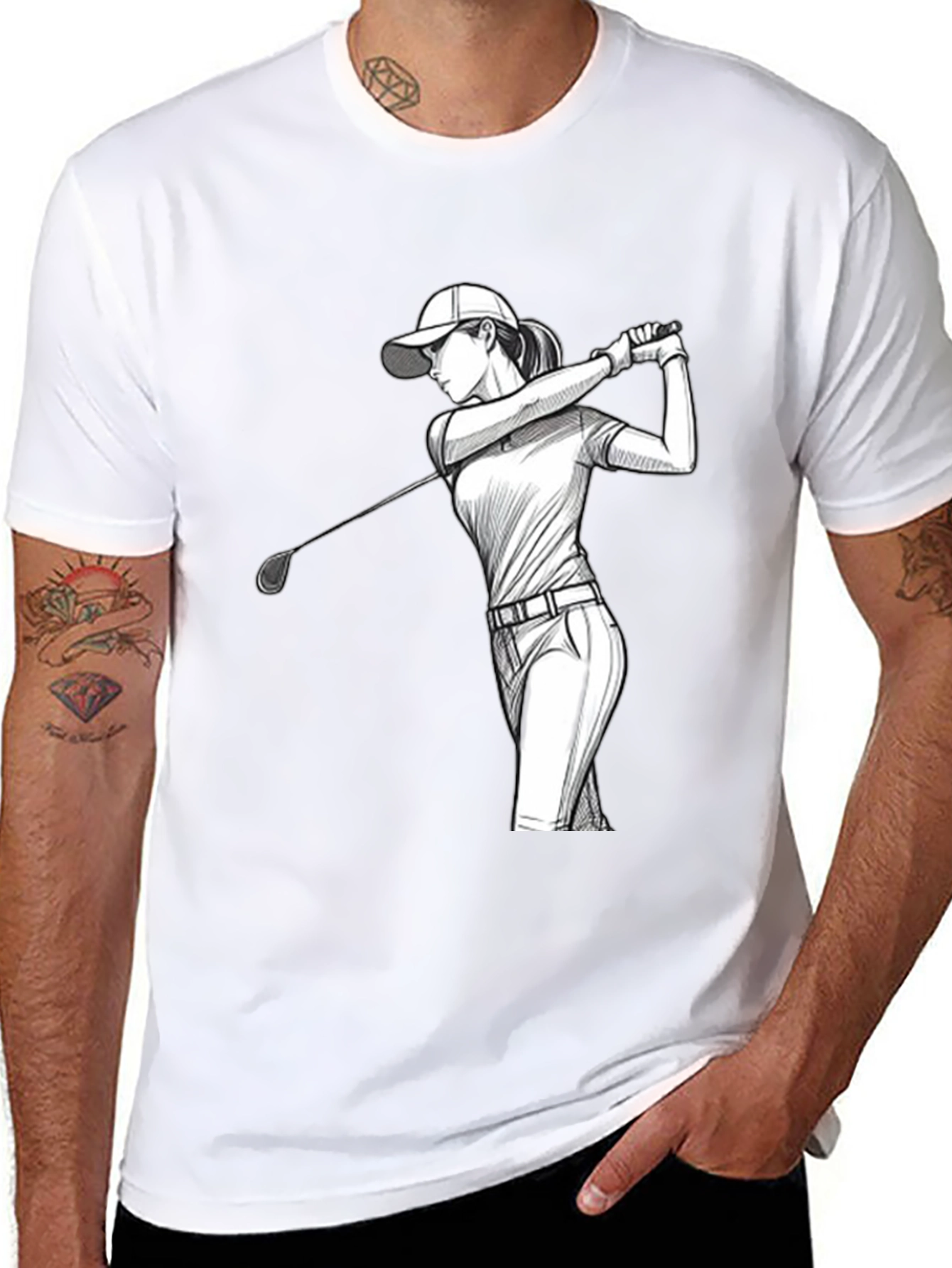 Golfing Woman Graphic Tee - Black T-Shirt