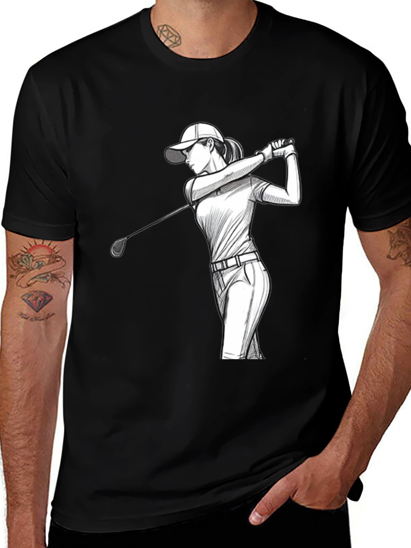Golfing Woman Graphic Tee - Black T-Shirt