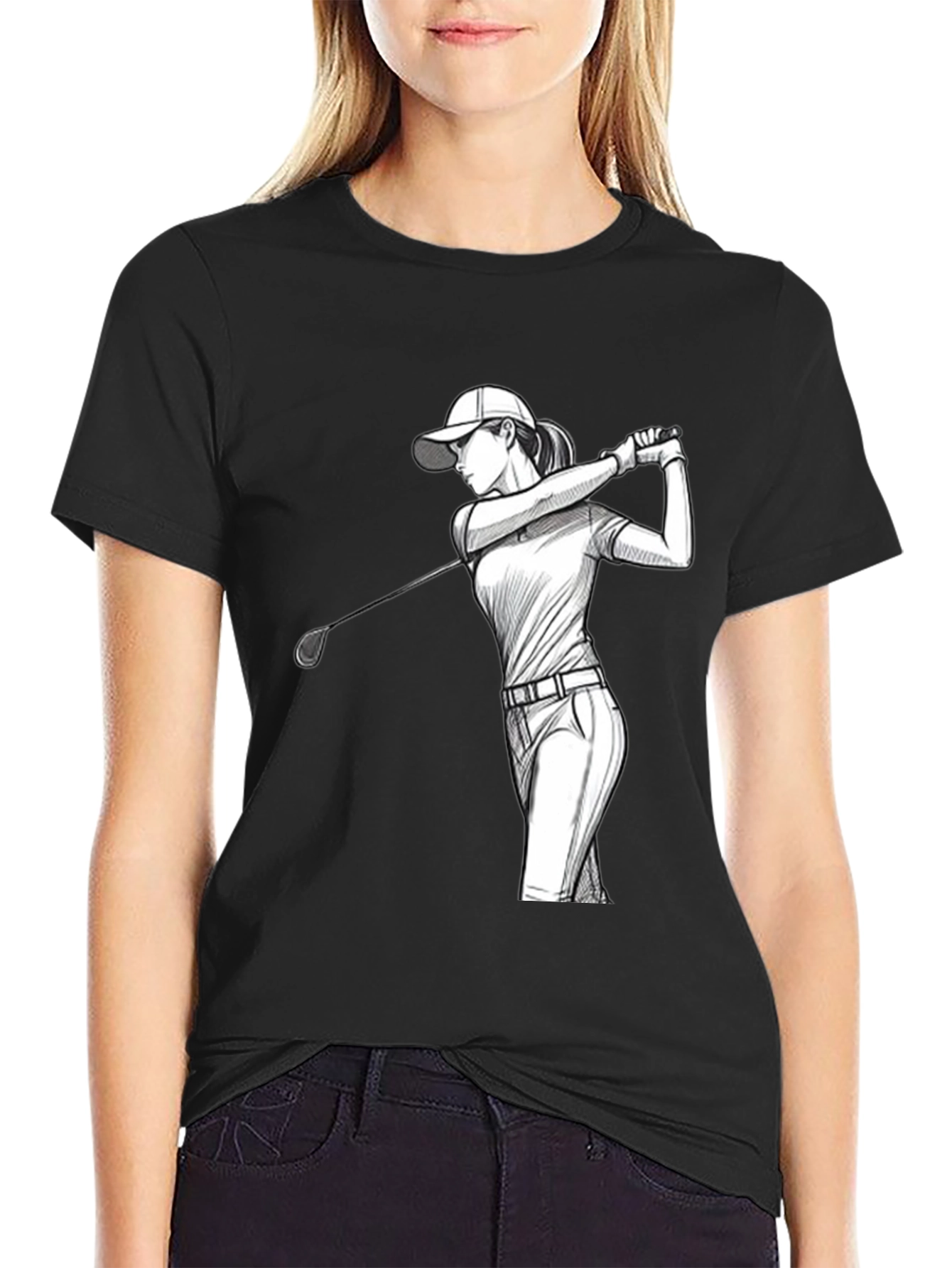 Golfing Woman Graphic Tee - Black T-Shirt