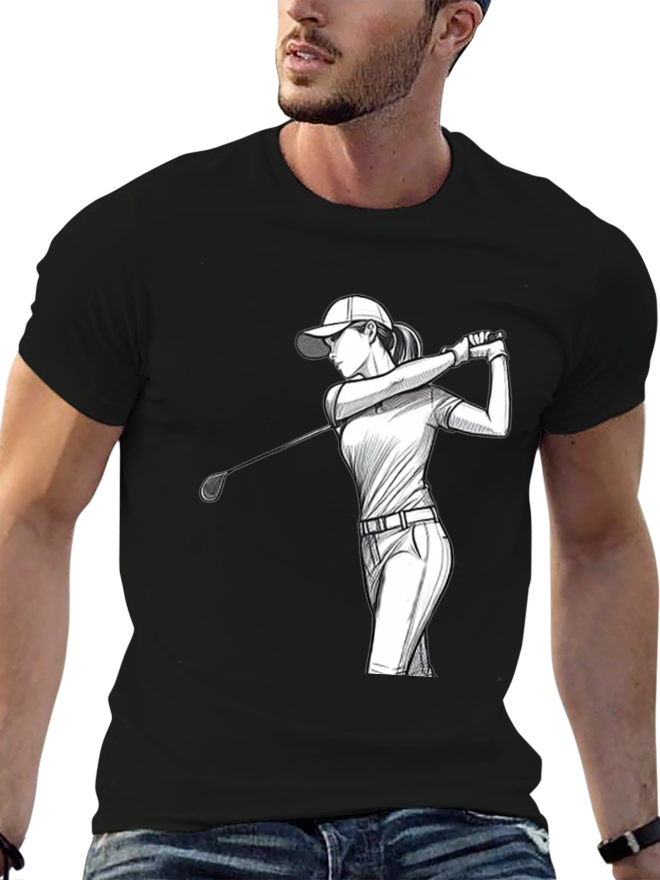 Golfing Woman Graphic Tee - Black T-Shirt