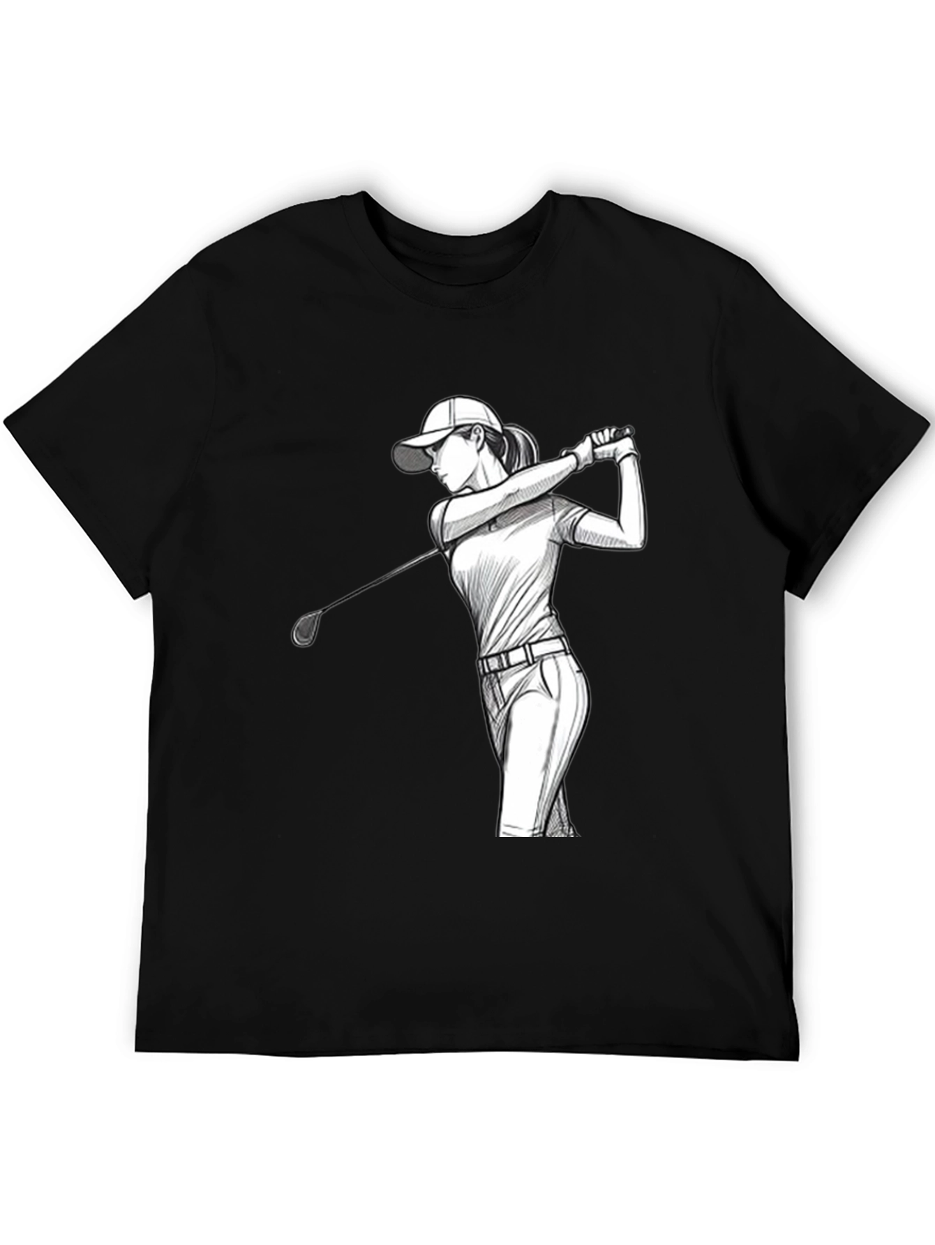 Golfing Woman Graphic Tee - Black T-Shirt