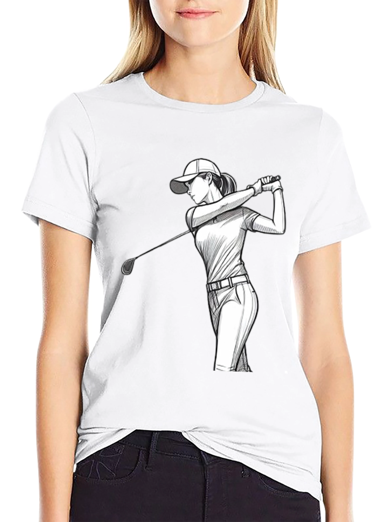 Golfing Woman Graphic Tee - Black T-Shirt