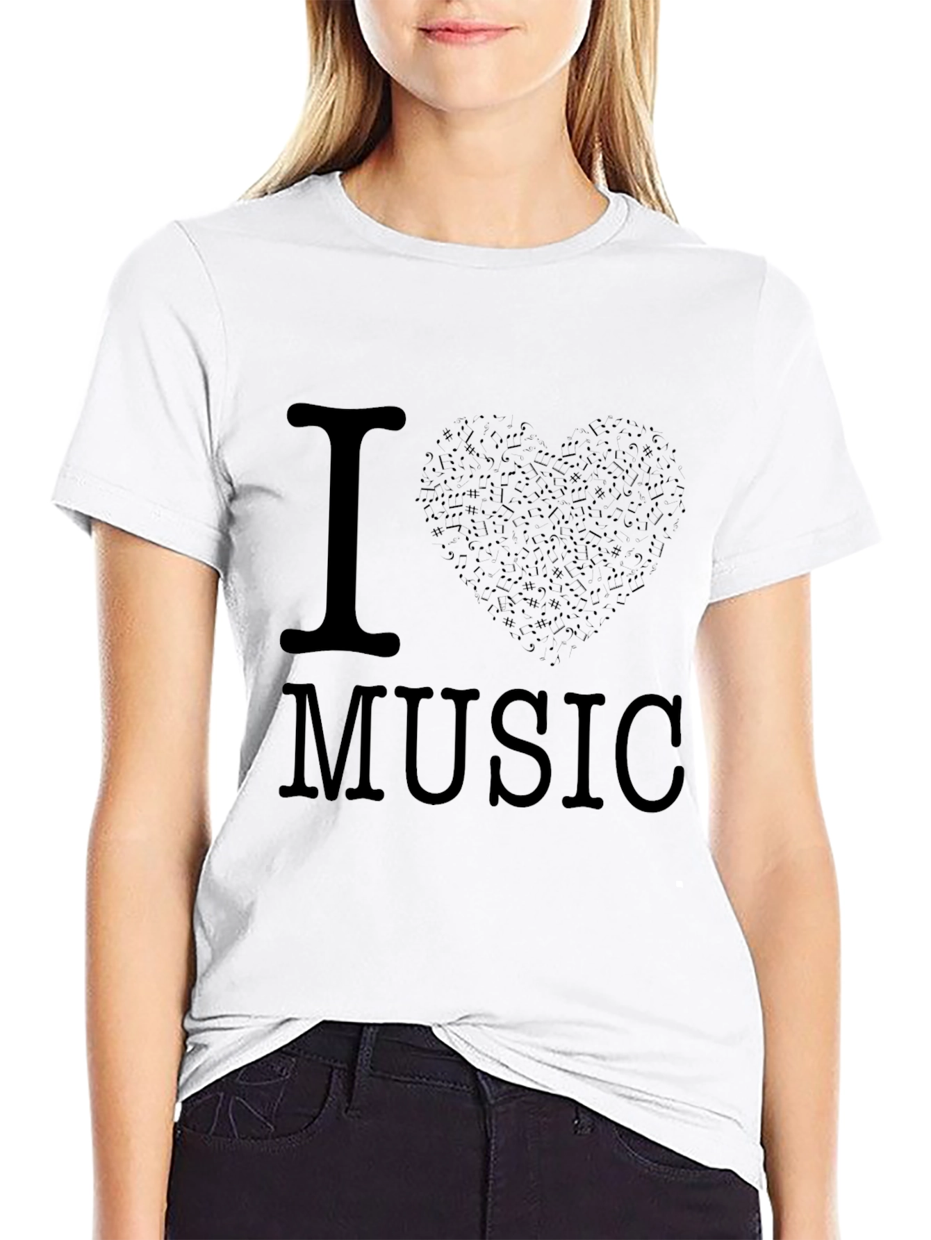 I Love Music Black Graphic Tee Shirt
