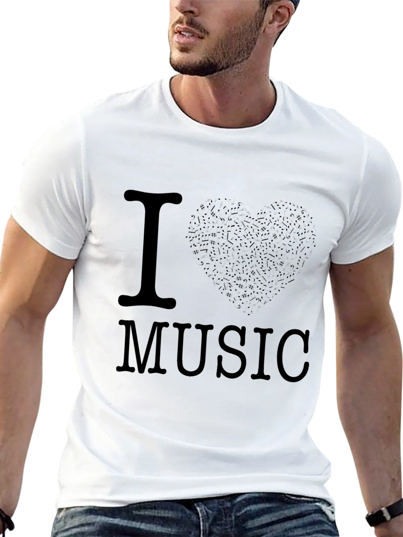 I Love Music Black Graphic Tee Shirt