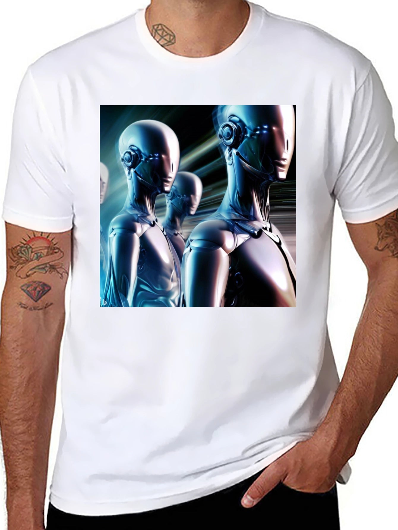 Futuristic Robot Graphic T-Shirt - Black