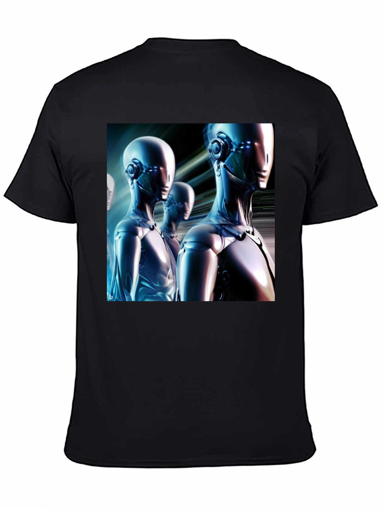 Futuristic Robot Graphic T-Shirt - Black